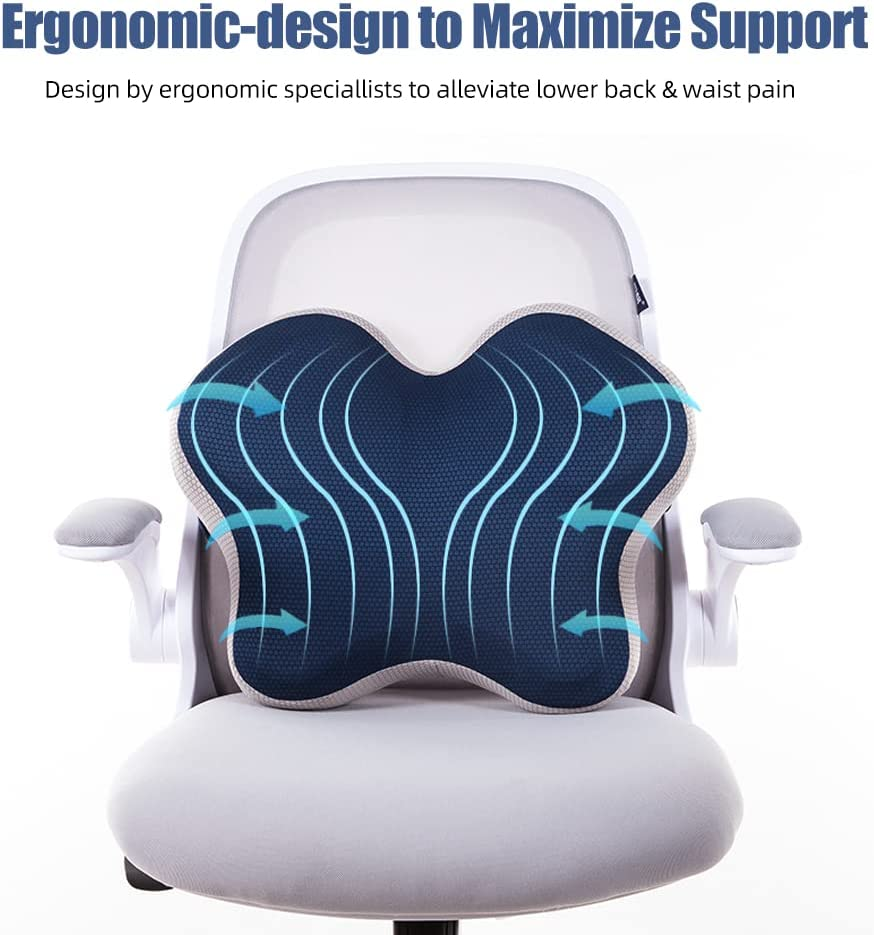 Ergonomic Office Chair Seat Cushion and Lumbar Support Pillow Combo Set, 3D Design, Breathable Cover, Adjustable Straps, Ideal for Low Back Pain Relief and Long Sitting Hours, Navy image number 3