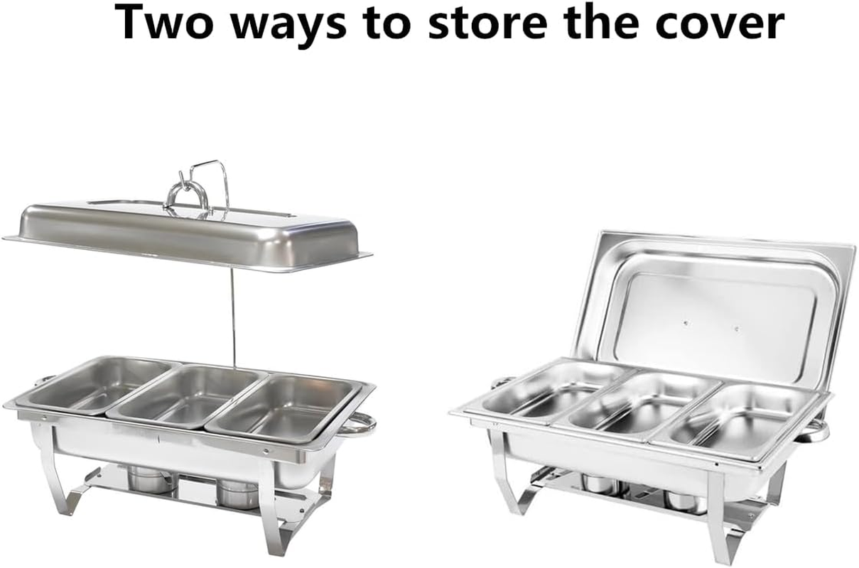 2PACK 11L Chafing Dish Buffet Food Warmer Pan Set with Cover Stand, Stainless Steel Catering Chafer Warmer Set with Trays, Lid, Fuel Holder, for Kitchen Party Banquet Dining (3X3L Food Pan) image number 2