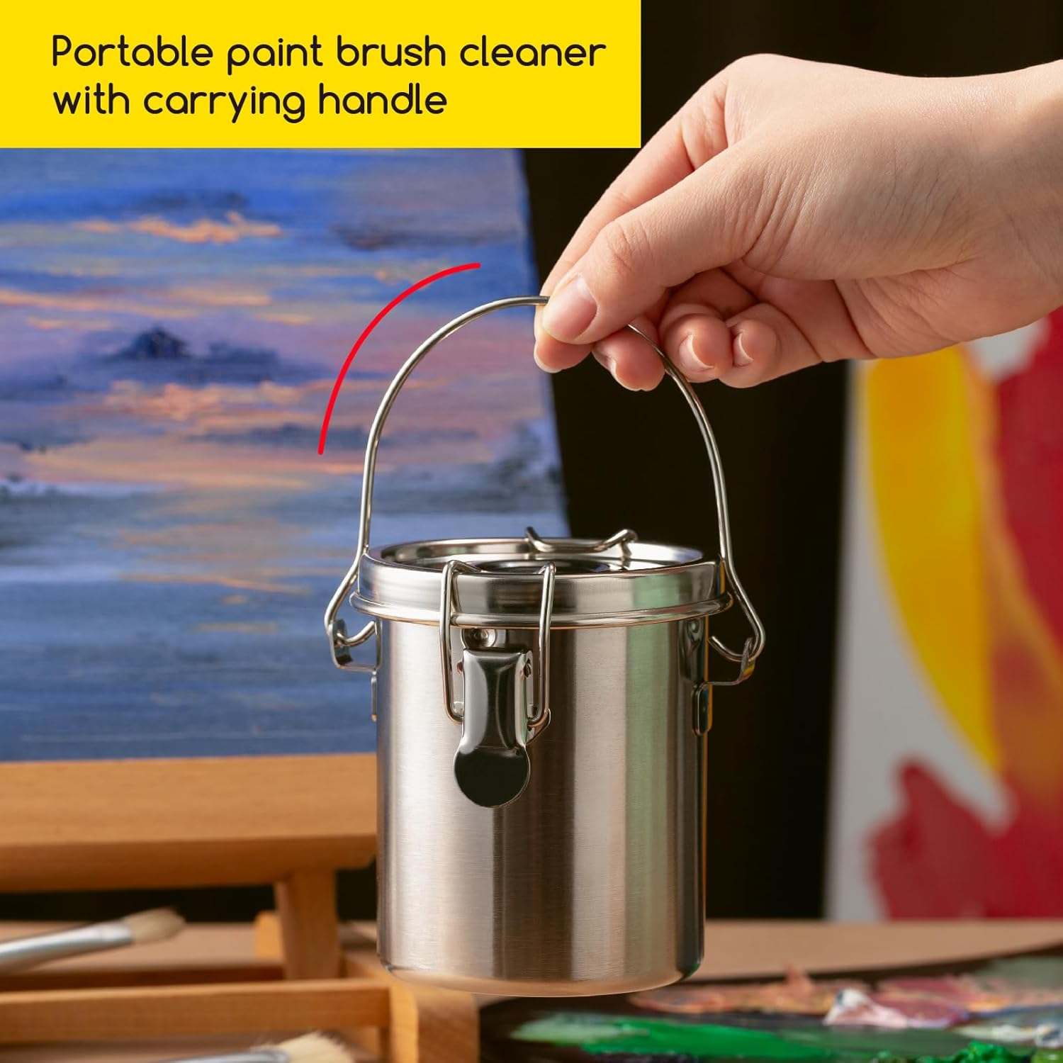 MEEDEN Portable Paint Brush Washer: Airtight Stainless Steel Artist Brush Cleaner for Oil & Acrylic Painting - Small image number 5