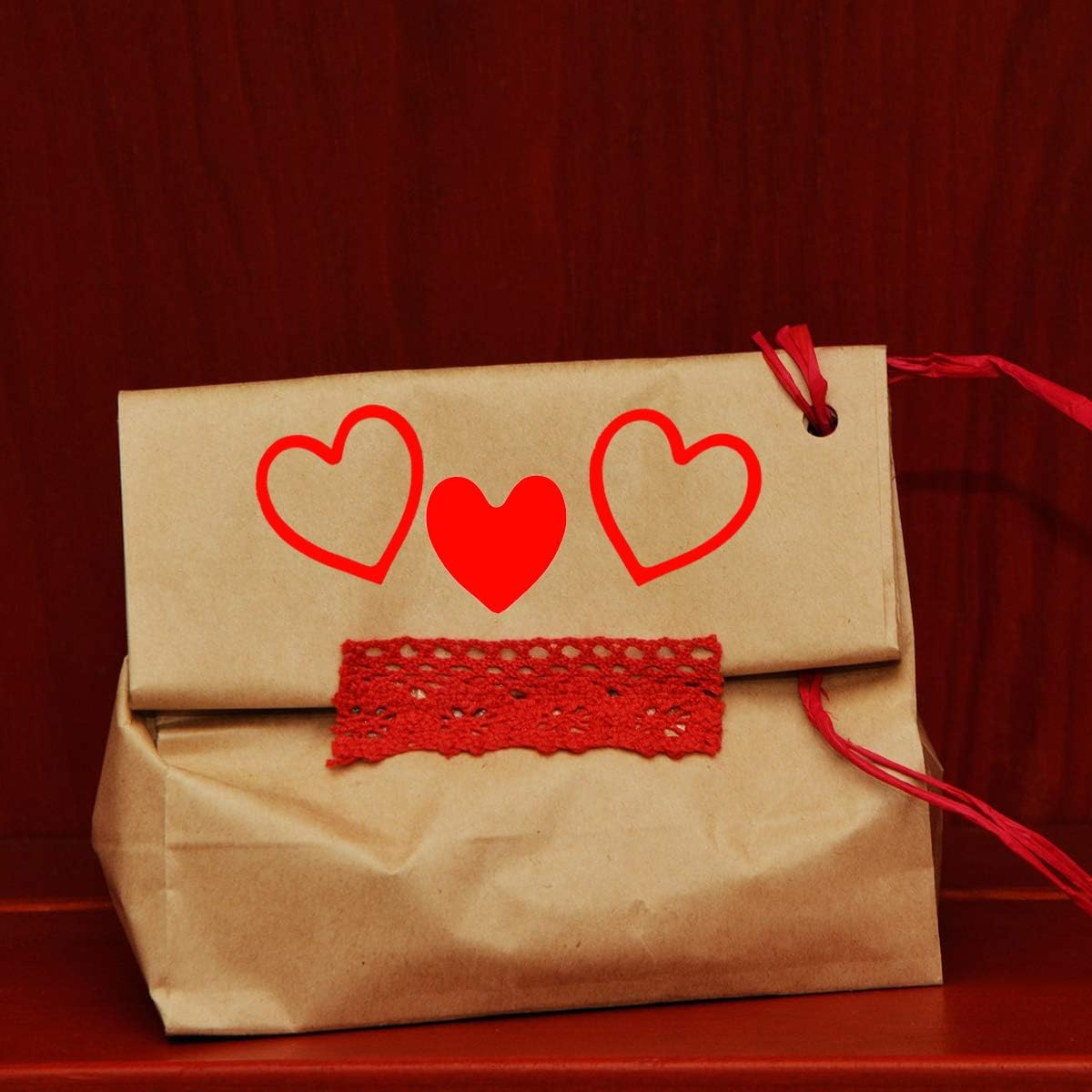 Red Heart Shape Stickers Label,1.5 in Hollow and 1.25 in Solid Heart Stickers,500 per Roll image number 3