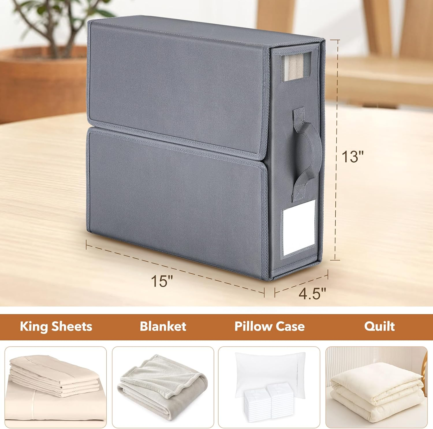 Linen Storage Bag, Bed Sheet Organiser with Handle, 6 Pack King Size Foldable Storage Box for Wardrobe, under Bed Storage | Premium Organiser with Clear Window & Labels for Home Storage & Organisation image number 2