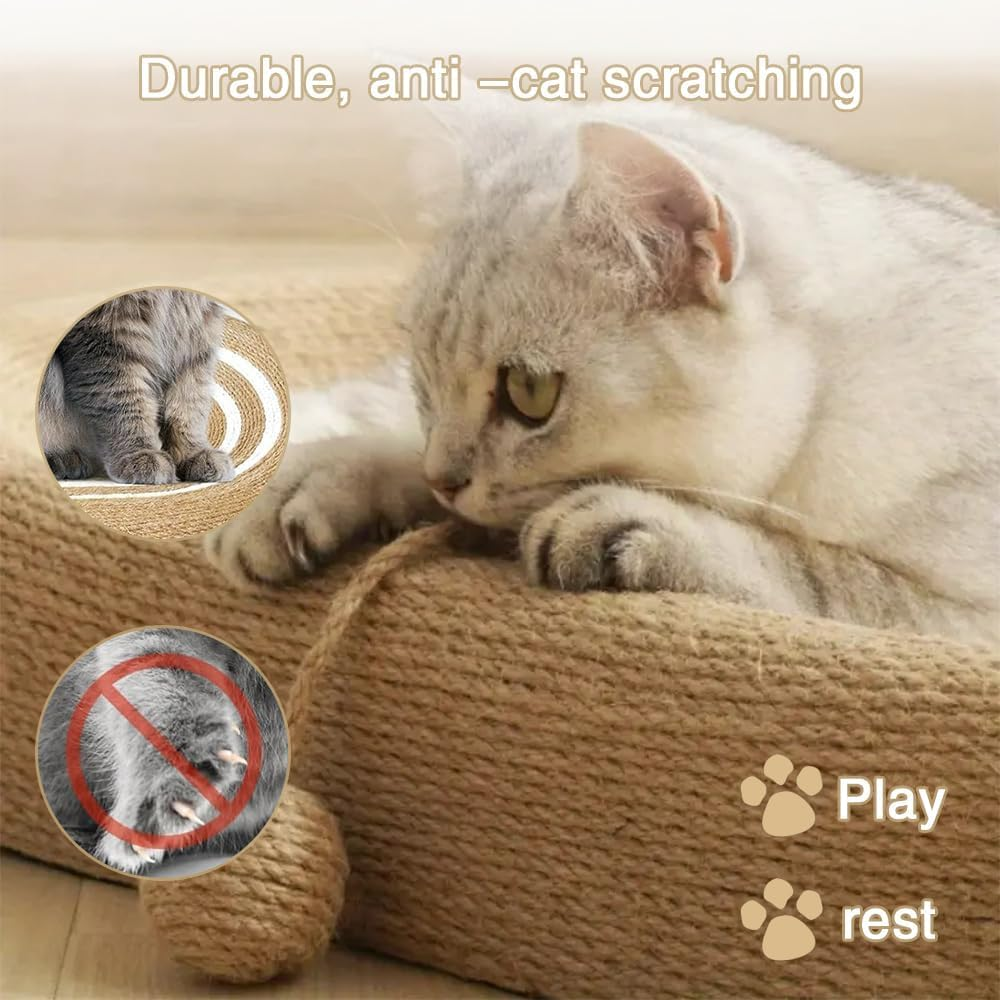 Oval Cat Scratch Board, Braided Sisal Rope Cat Scratching Board, Oversized Cat Scratch Bed with Cat Ball for Indoor Cats, Cat Scratching Toy for Playing/Resting/Scratching image number 3