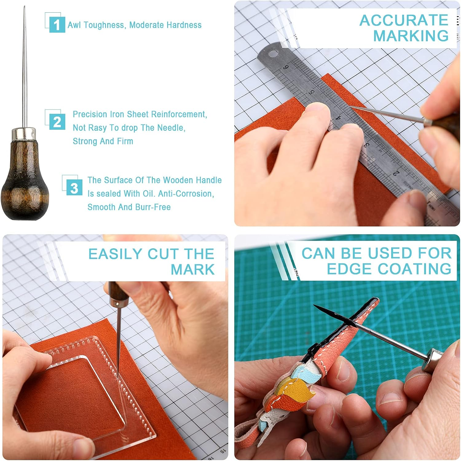 9 Pcs Leather Sewing Tools Kit Includes 4Pcs Colorful Tracing Wheel Sewing Tool, 4Pcs Tailors Chalk, Pattern Notcher, Scratch Awl for Leather Paper Cloth image number 2