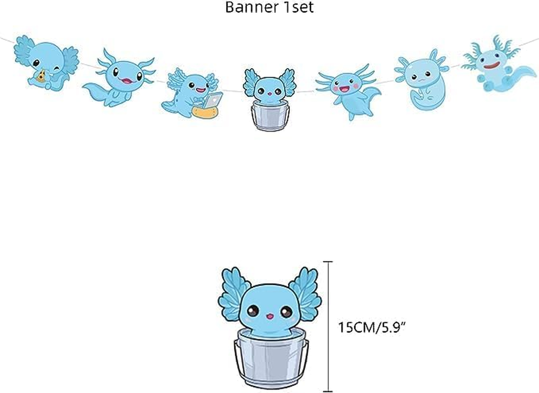 Cute Axolotl Birthday Party Supplies, Including Cake Caps, Cupcake Caps, Flags, Latex Balloons,It Is Very Suitable for Cute Axolotl Themed Birthday Party Supplies. image number 4