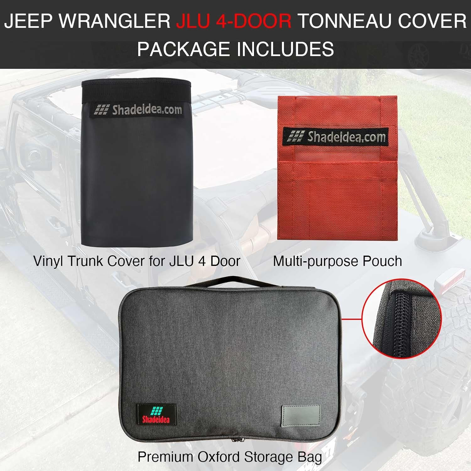 Shadeidea Jeep Wrangler Tonneau Cover JLU 4 Door Rear Trunk Cover Cargo Vinyl Cover for 2018+ JL Unlimited Tailgate Ton Cover-Black-3 Years Warranty image number 1