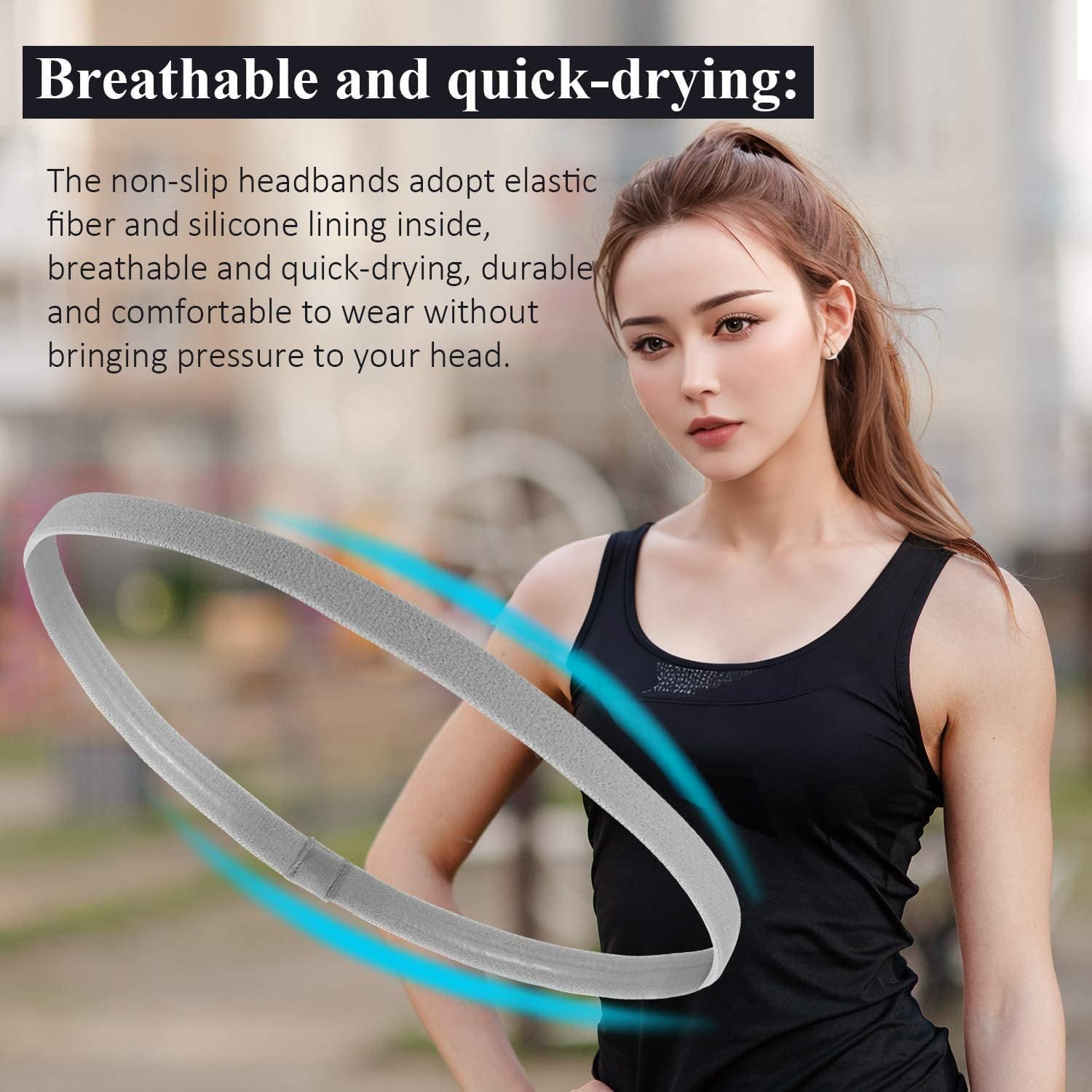 Headband, 3 Pcs Lightweight Sports Headband, Non-Slip Elastic Headbands, Athletic Skinny Headbands, Silicone Grip Hairband for Women Men to Running Cycling Work Out Exercise Yoga image number 1