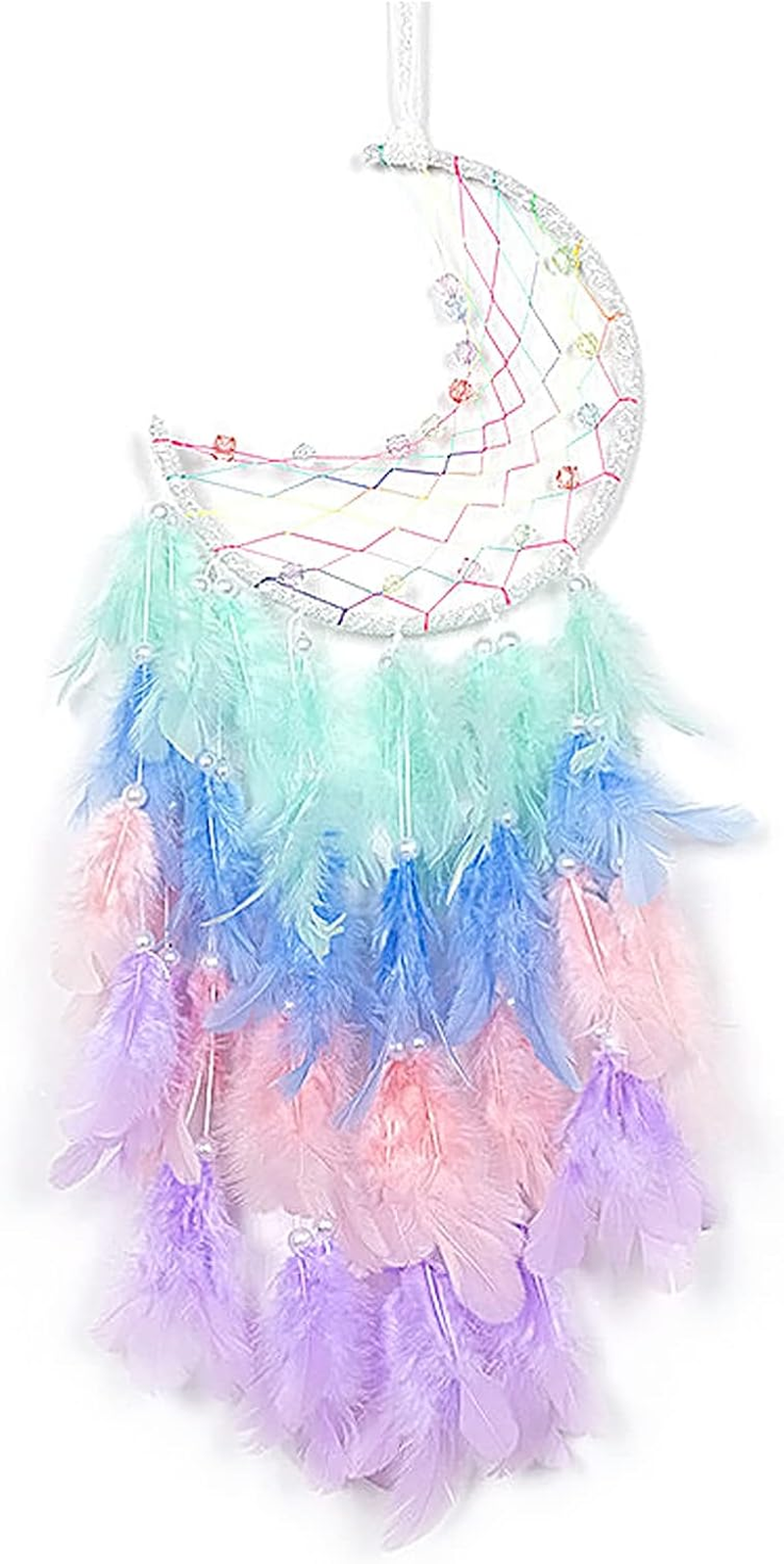 Funincrea Dream Catcher Half Moon Dream Catcher with Feathers Handmade Indian Style Wall Hanging for Living Room Bedroom Dorm (Green)