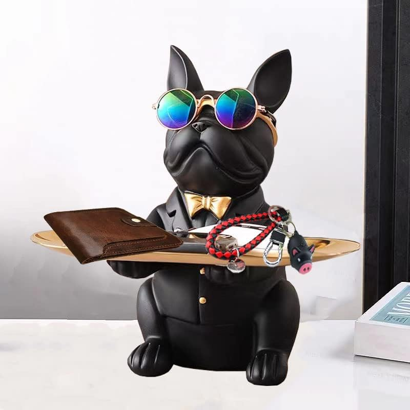 POKSAUAE Resin Bulldog Desk Storage Statue Good Storage Box for Keys, Household Items, Etc Black image number 5