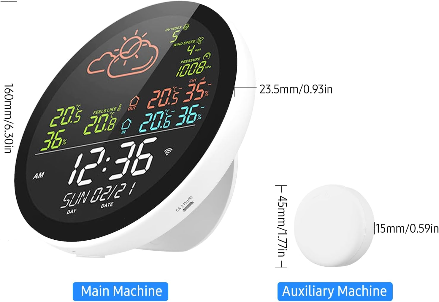 RAYWE Tuya Wifi Smart Weather Station with Clock Indoor and Outdoor Temperature&Humidity Meter Multifunctional Large Color Screen Weather Clock Temp.&Humidity Gauge with 1 Sensor image number 2