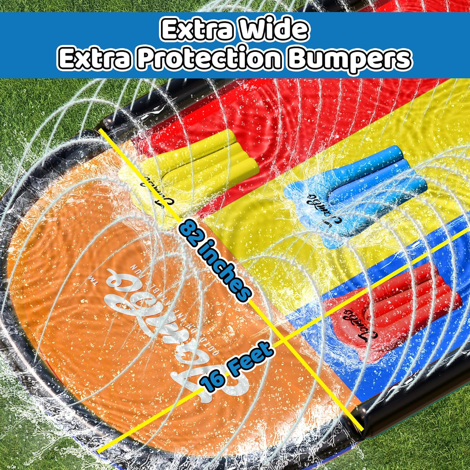Triple Lane Slip, Splash and Slide (Updated 2020 Model) for Backyards| Water Slide Waterslide with 3 Boogie Boards | 16 Foot, 3 Plassliding Racing Lanes & Sprinklers | Durable Quality PVC Construction
