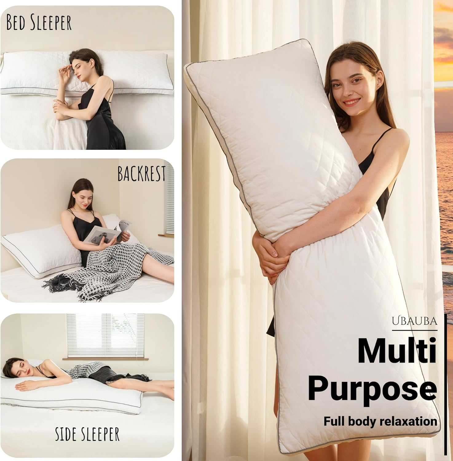 Ubauba Memory Foam Body Pillow, Full Large Body Pillows for Adults, Firm & Fluffy Long Bed Pillows for Sleeping (20X54 Inch, White) image number 4
