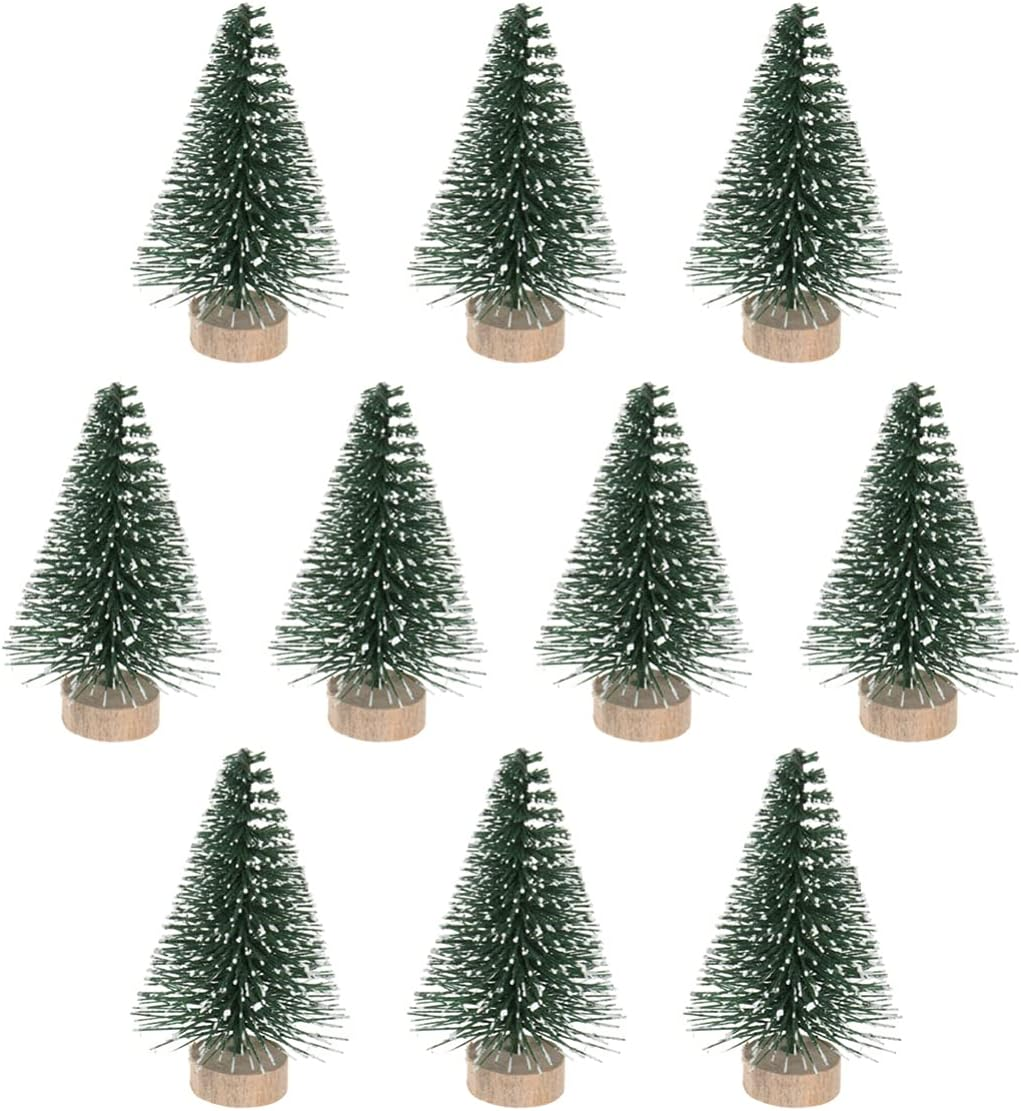 Mini Snow Covered Christmas Tree Ornaments 5Cm Flocked Pine Desktop Xmas Party Decoration 10-Pcs Set for Home and Office Table Display image number 6