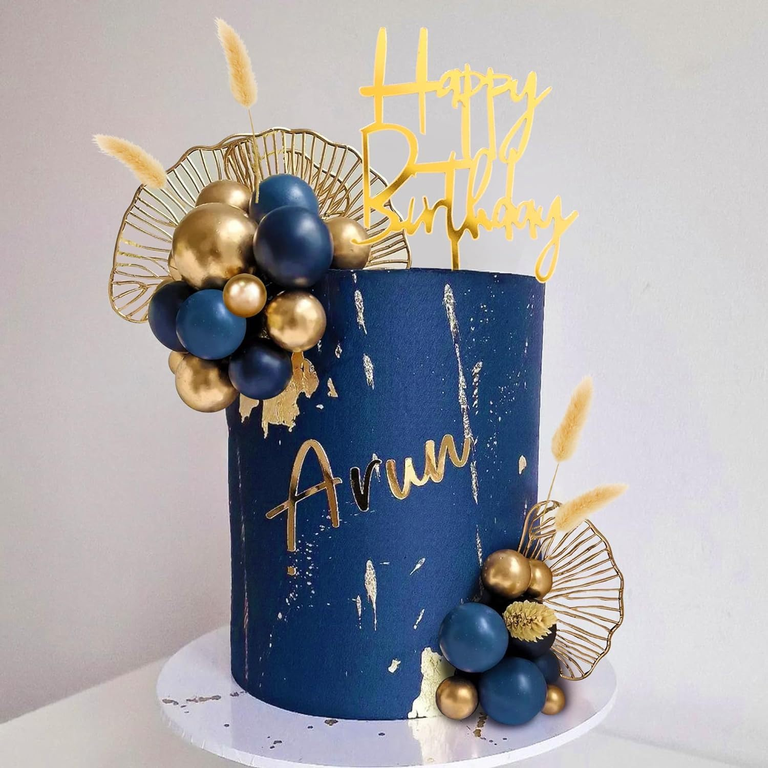 Jevenis Blue and Gold Cake Decorations Gold Birthday Cake Toppers Men for Birthday Wedding Baby Shower Party Decoration image number 2