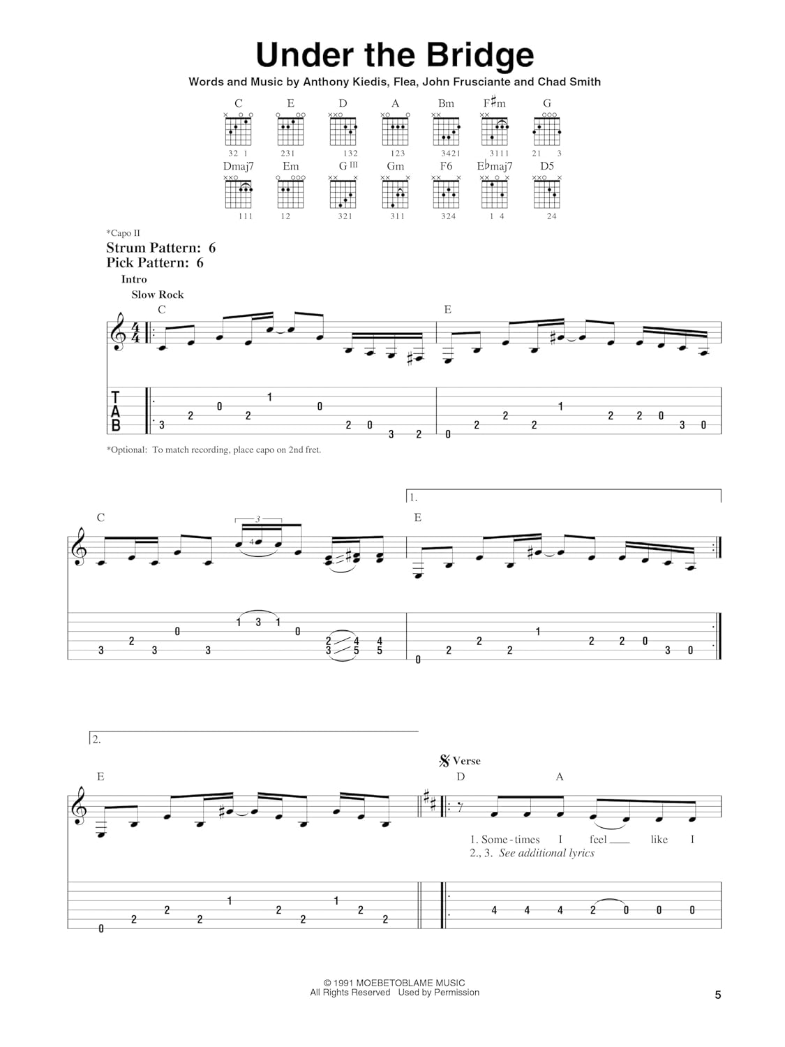 Red Hot Chili Peppers - Greatest Hits: Easy Guitar with Notes and Tab: Easy Guitar Tab image number 1