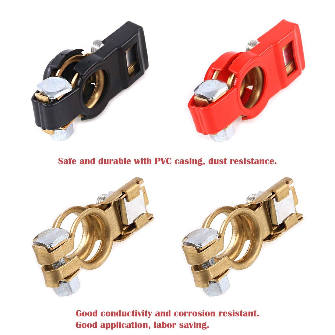 Hilitchi 1 Pair Car Battery Terminal Connectors Clamp and 6 Pcs Wire Lugs Battery Cable Ends Copper Eyelets Negative and Positive Top Post Copper Corrosion Resistance for Car Van and More image number 6