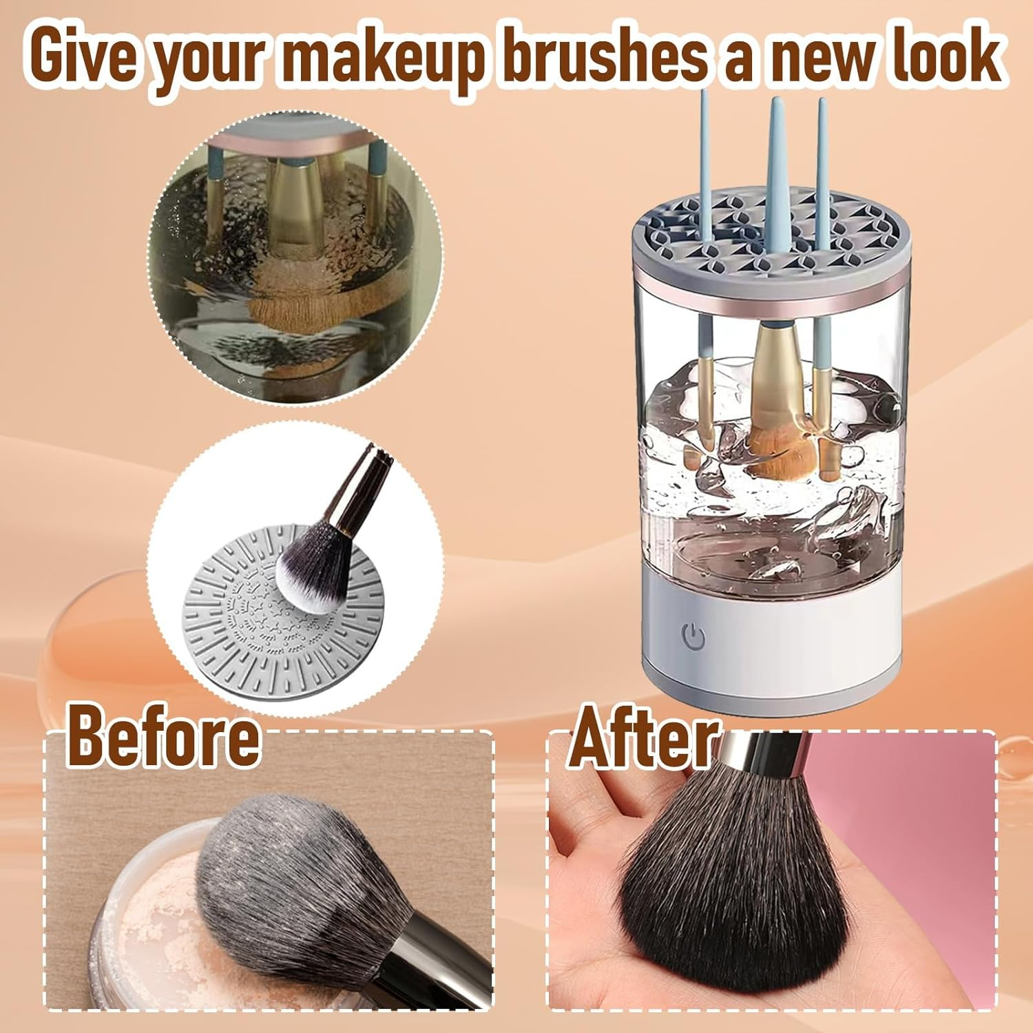 Electric Makeup Brush Cleaner, Cosmetic Brush Cleaner, Electric Makeup Brush Cleaner, Makeup Brush Cleaner, Automatic Spinning Makeup Brush Cleaner Fit for All Size Makeup Brush (1Pcs) (Transparent Brown) image number 3