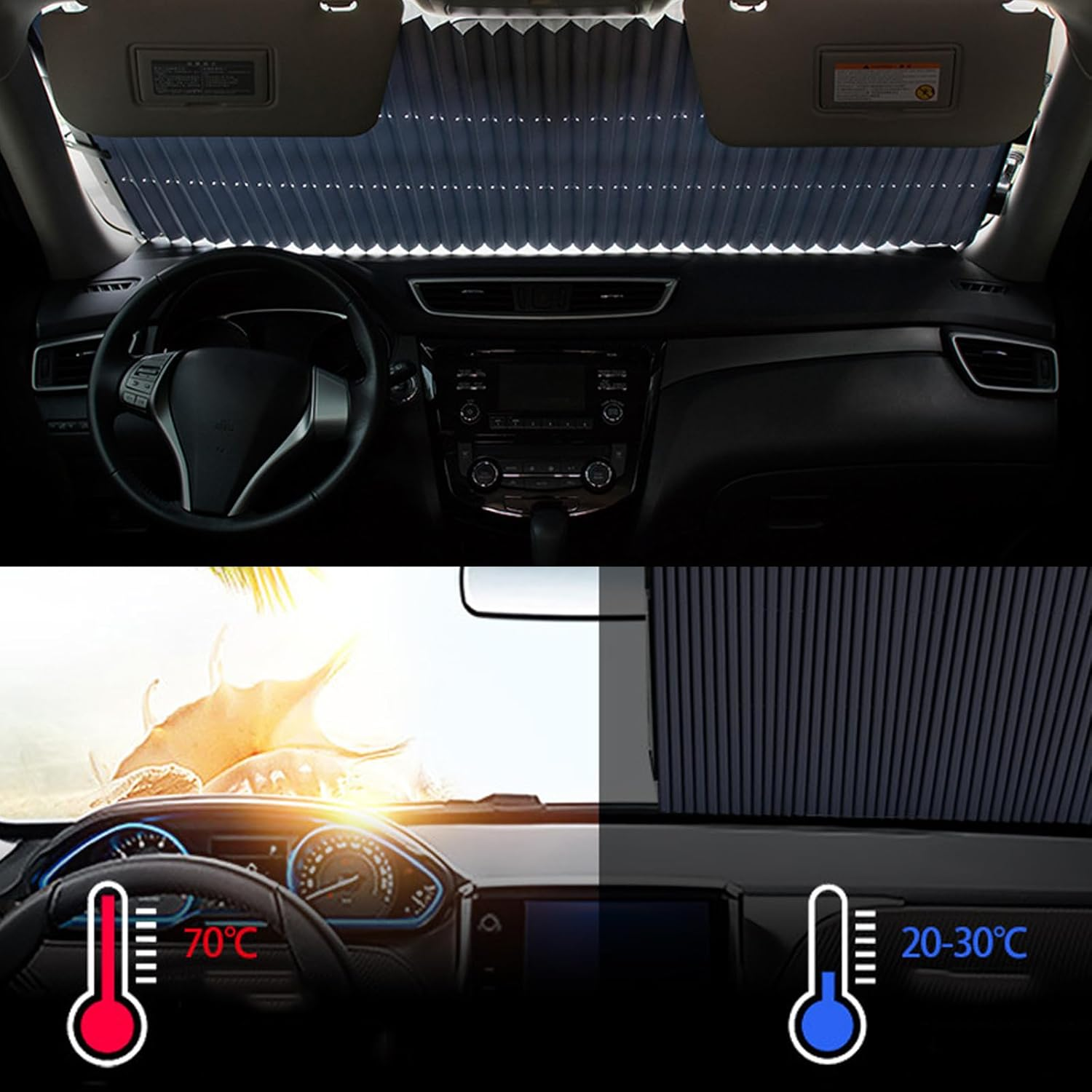 Car Retractable Curtain with UV Protection, Cool Windshield Sunshade, Sun Shade For, , Extra Large Shade(46Cm/18.1In) image number 4