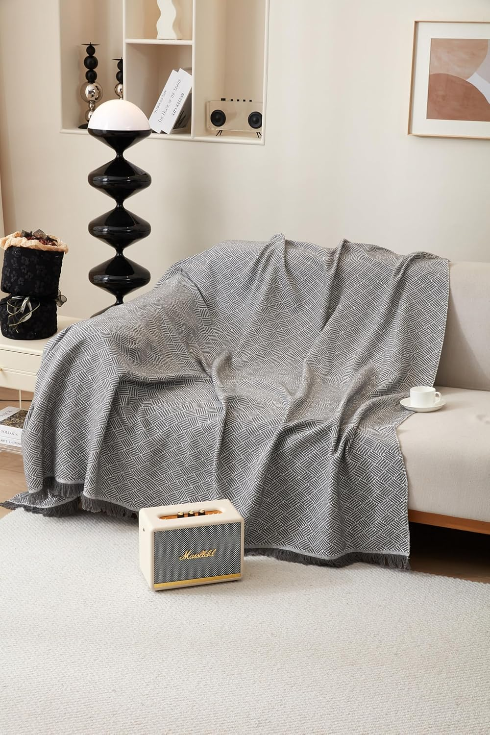 Sofa Cover Blanket, L Shape Sectional Couch Covers Protector (NOT for Dog Cat Pet) Weaved (Grey, 180X380Cm/71X150) image number 4