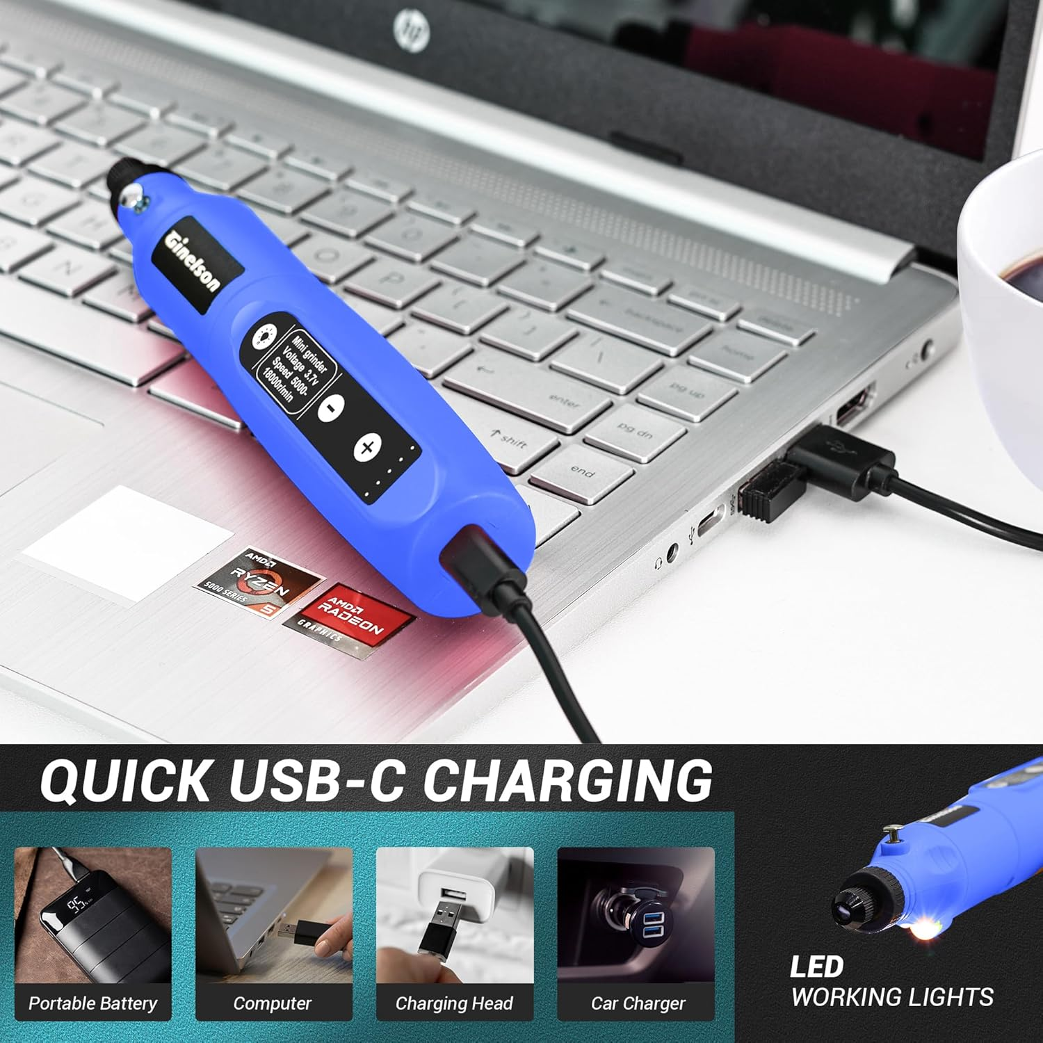 Cordless Rotary Tool, 5 Variable Speed Mini Rotary Tool Kit with 70 Accessories, 3.7V Type-C Charging Power Rotary Tool for Engraving, Sanding, Polishing, Carving, Cutting, DIY Crafts image number 1