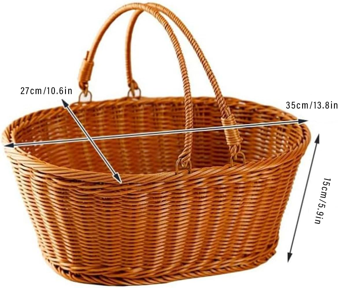 AIMALL 1 Piece Rattan Picnic Basket 10.6X13.8X5.9 Inches Handwoven Portable Basket for Outdoor, Supermarket Shopping, Storage and Pastoral Picking image number 6