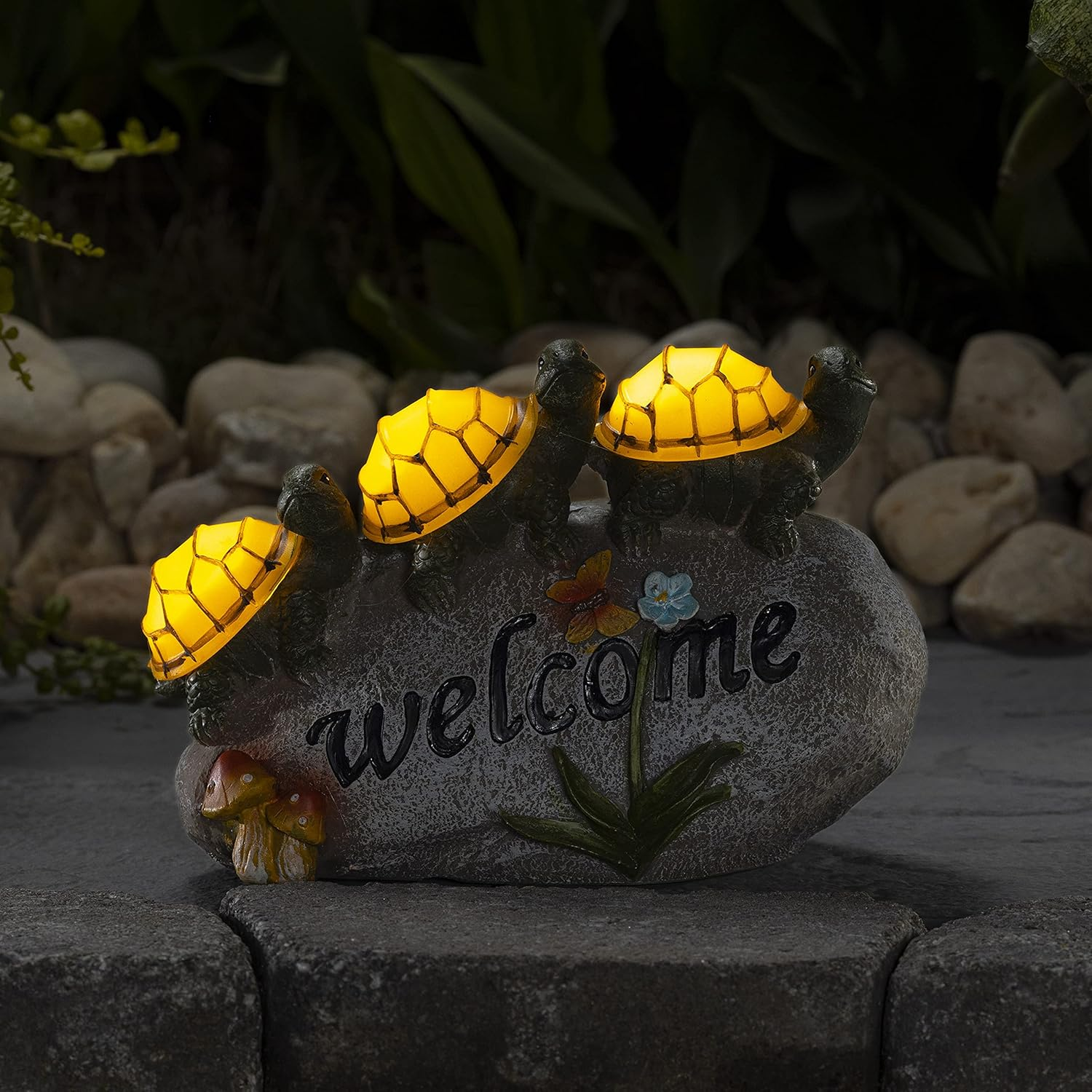 VP Home Welcome Turtles on a Rock Solar Powered LED Outdoor Decor Garden Light image number 2