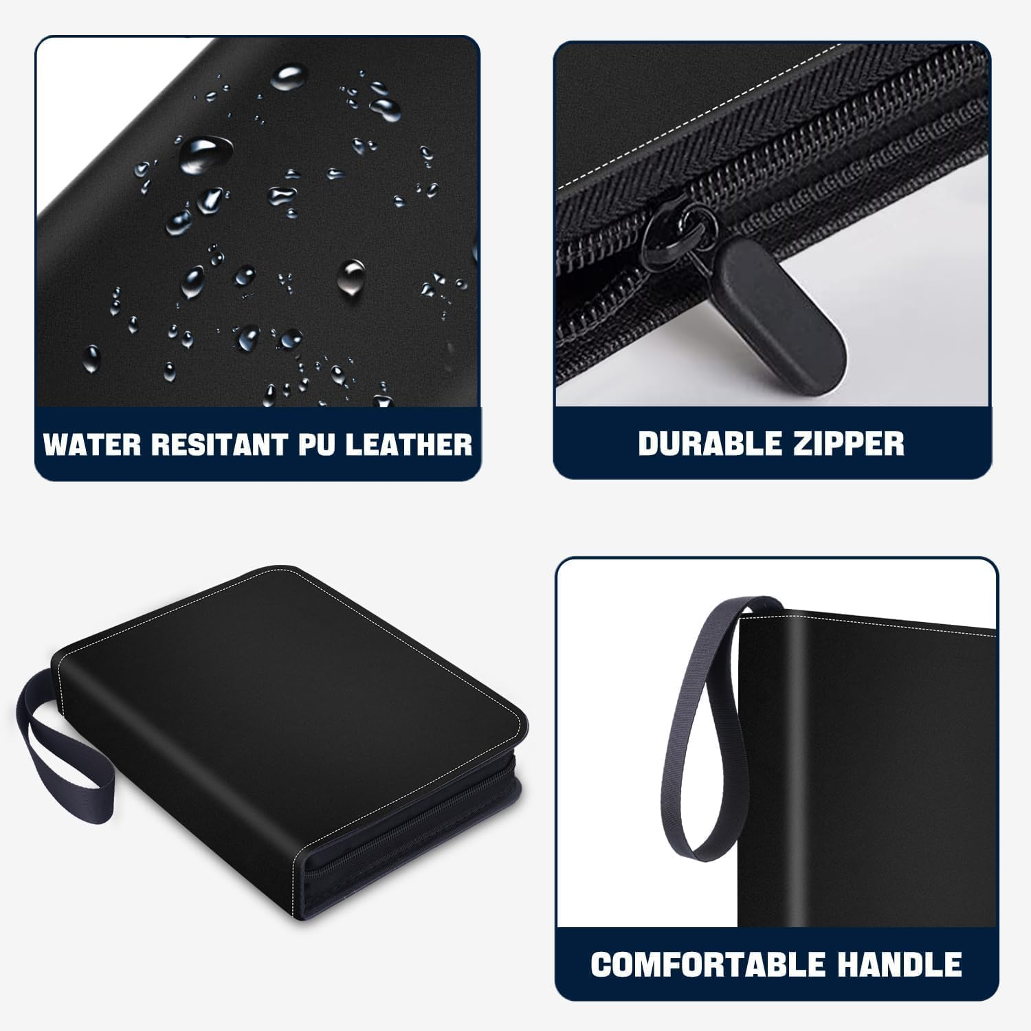 Trading Card Binder with Sleeves, 4 Pocket Baseball Card Holder, Sports Card Folder Collectible Trading Card Albums Fits 400 Cards with 50 Removable Sleeves Black