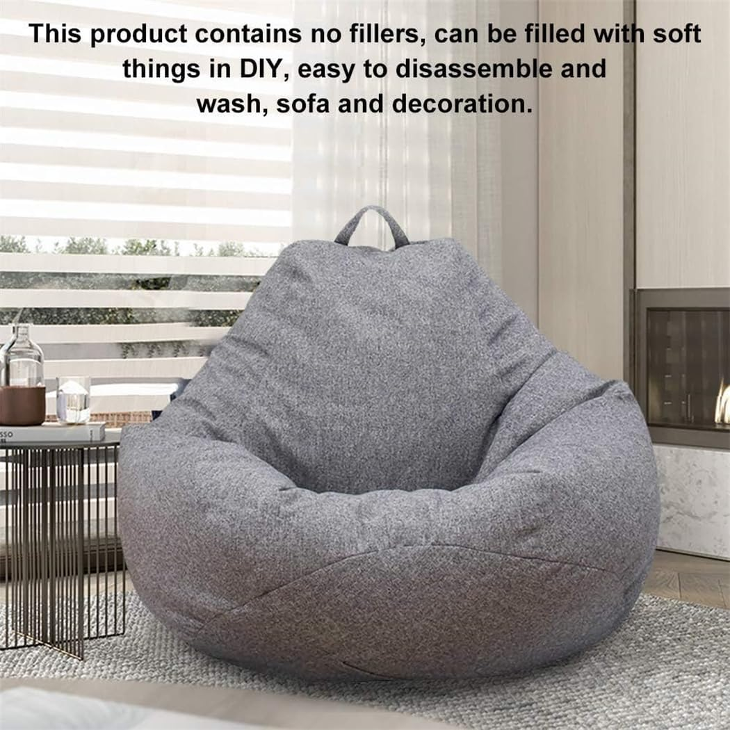 Bean Bag Chair Sofa Cover(No Filler), Stuffable Zipper Lazy Lounger Beanbag Cover, Cotton Linen Memory Foam Beanbag Replacement Cover for Adults and Kids without Filling,100X120Cm Grey image number 6