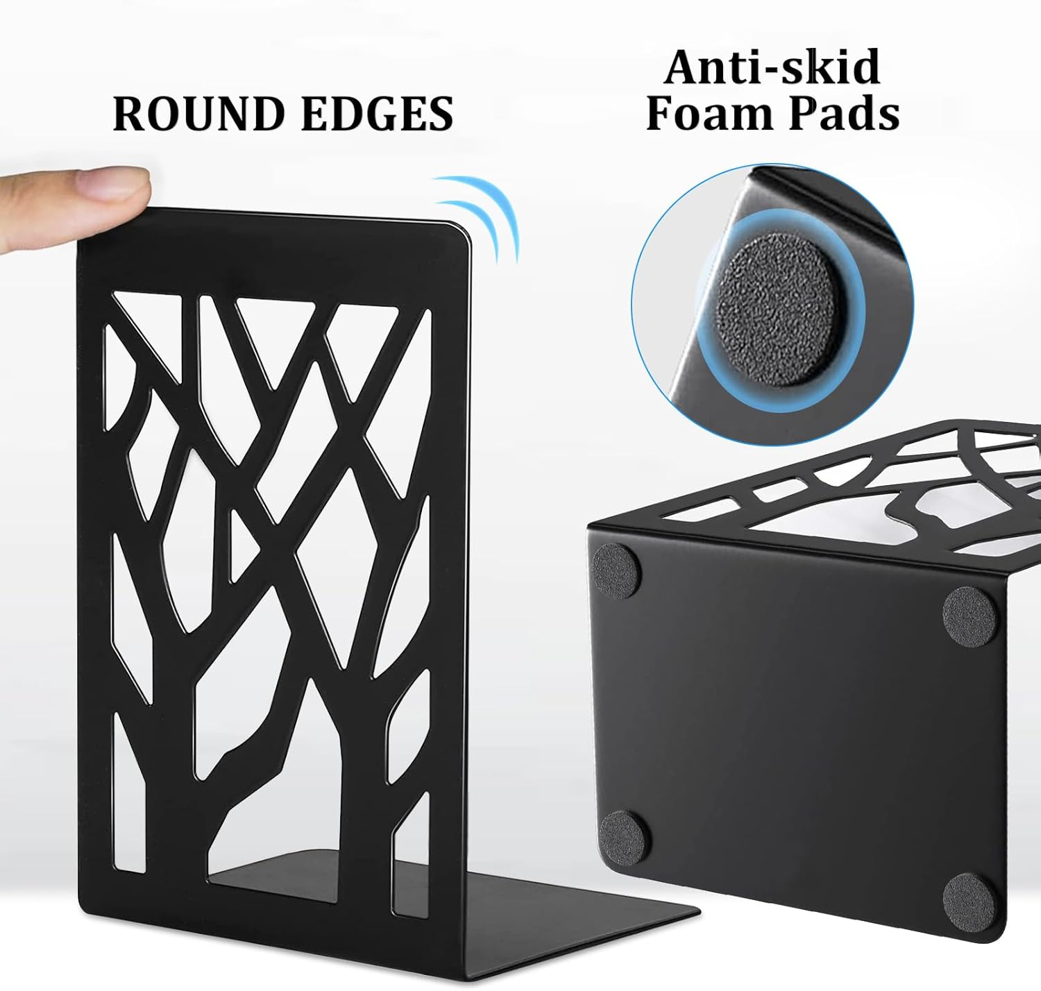 DARUITE Metal Book Ends for Shelves, Book Ends Decorative, Book Ends for Childrens, Bookends for School Office, Non Skid Heavy Duty Book Holder, Black 2 Pairs 120 X 90 X 165 Mm image number 2