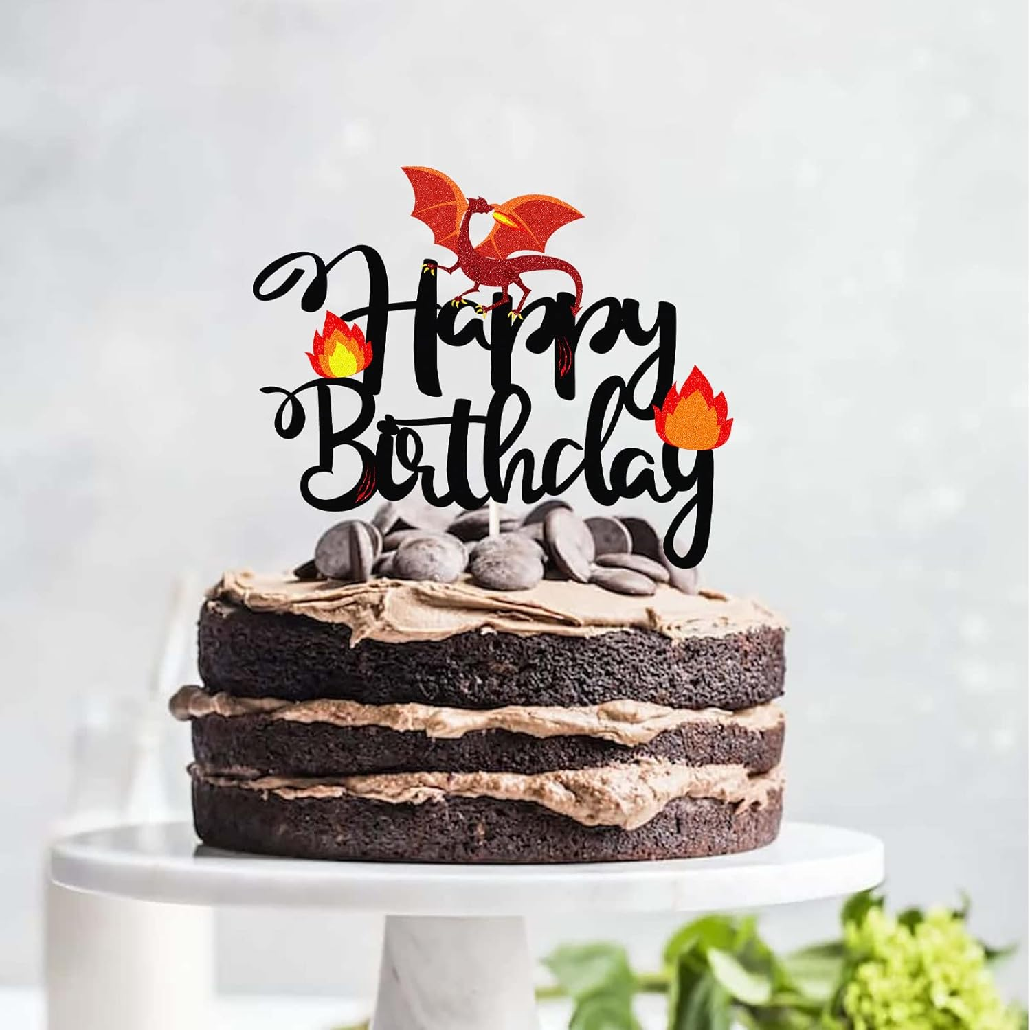 Black Glitter Dragon Happy Birthday Cake Topper,Dragon Knight Theme Birthday Party Cake Decor for Kids Boy or Girl,Happy Birthday Party Decorations Supplies image number 4