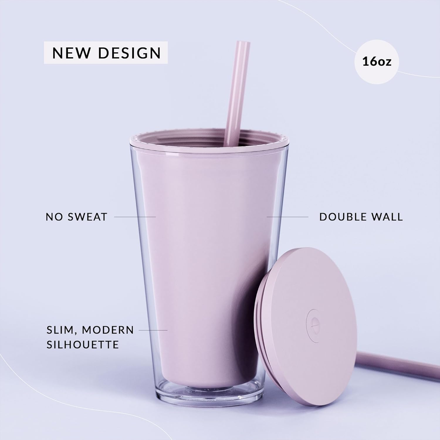 Maars Classic Acrylic Tumbler with Lid and Straw | 16Oz Premium Insulated Iced Coffee Cups, Double Wall Reusable Plastic Cups - Clear, 2 Pack image number 1