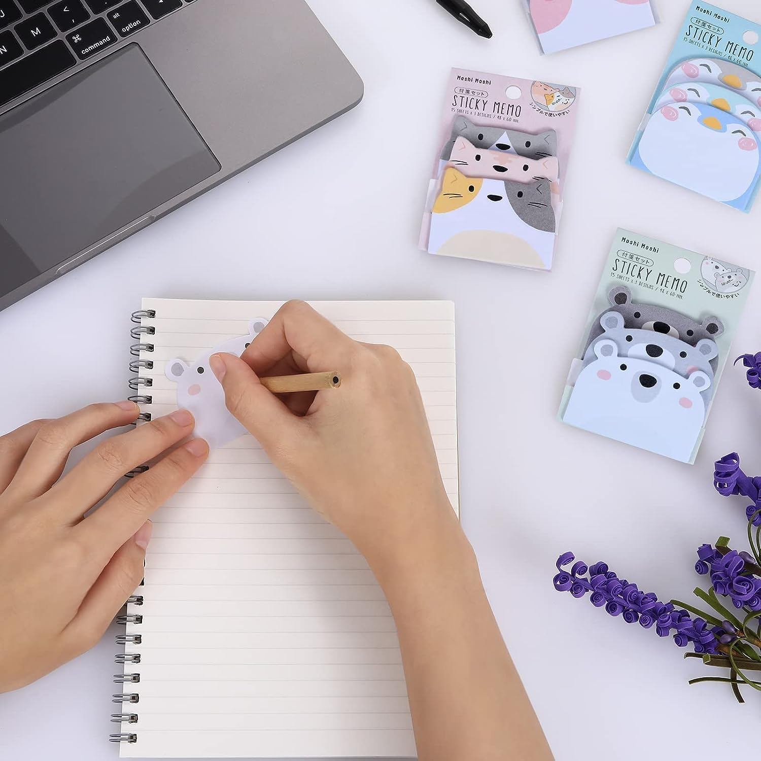 12 Pack Cute Sticky Notes, Cartoon Sticky Notes Animals Shape Markers Flags Self-Stick Memo Pads Students Home Office Roommates Gifts Tab Supplies 540 Sheets image number 1