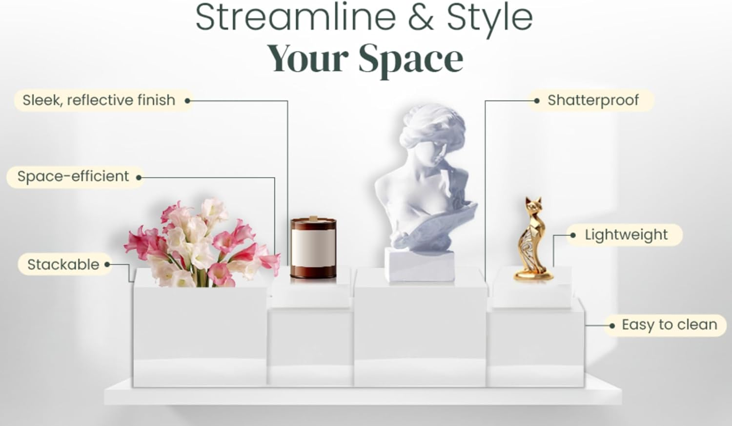 Set of 8 Acrylic Cube Display Box Risers Food Buffet Riser for Table, Retail Showcase, Catering, Cakes, Collectibles, Toys, Jewelry, Cosmetics, Crystal Decor Container, Stackable Nesting Stands image number 1