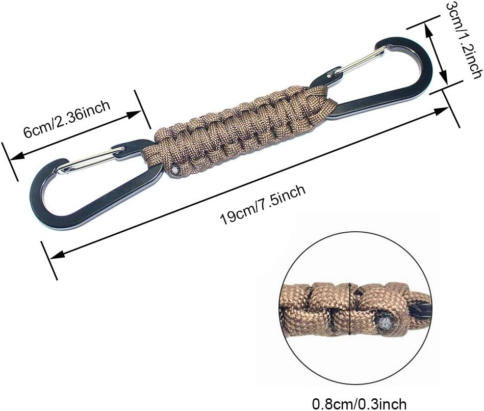 Paracord Keychain with Carabiner, Set of 5 Braided Lanyard Utility Ring Hook image number 2