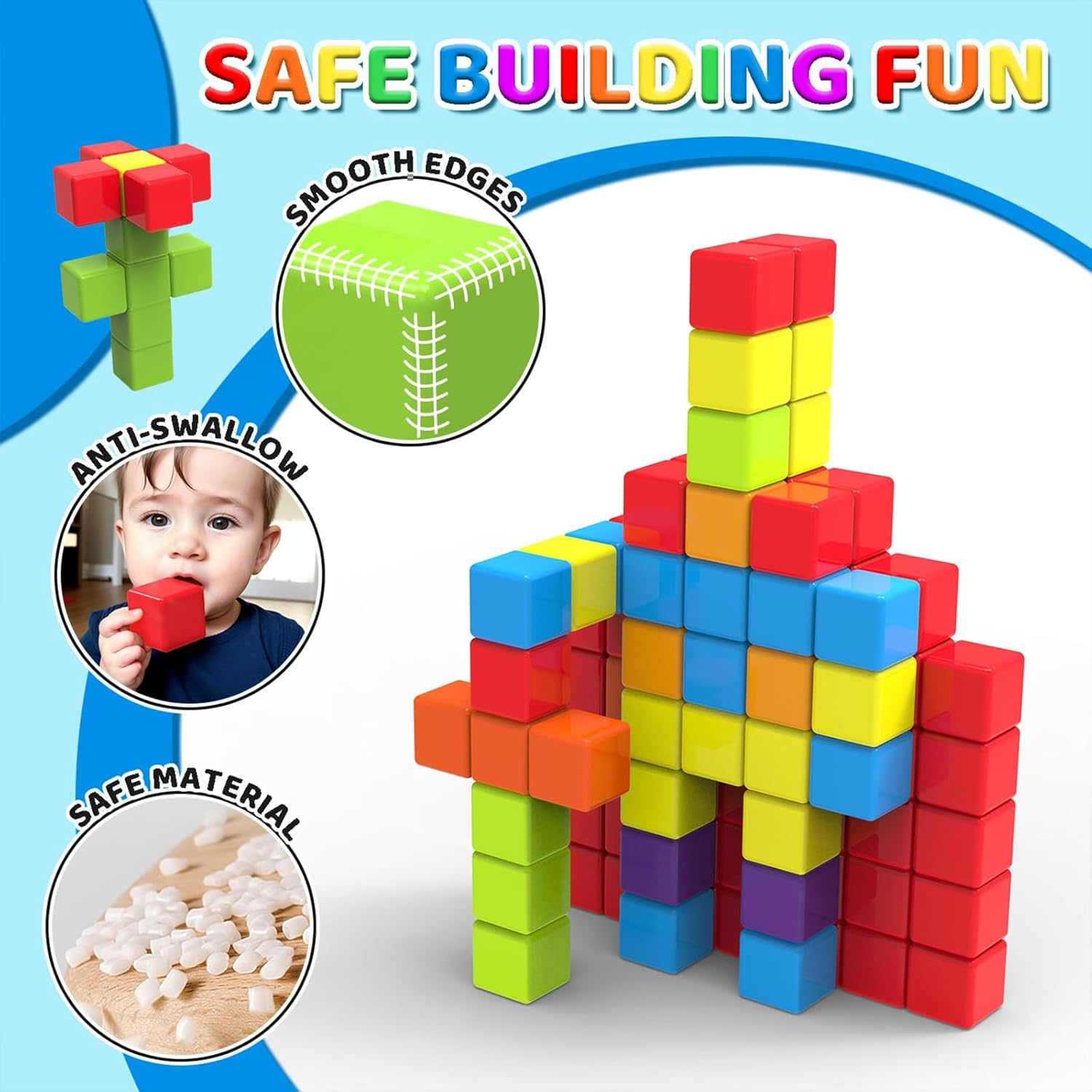 MAKTOR Magnetic Building Blocks Large, 1.3 Inch Magnetic Stacking Cubes for Toddlers, Preschool Educational Construction Kit, Sensory Montessori Toys Blocks for Kids (32PCS) image number 5