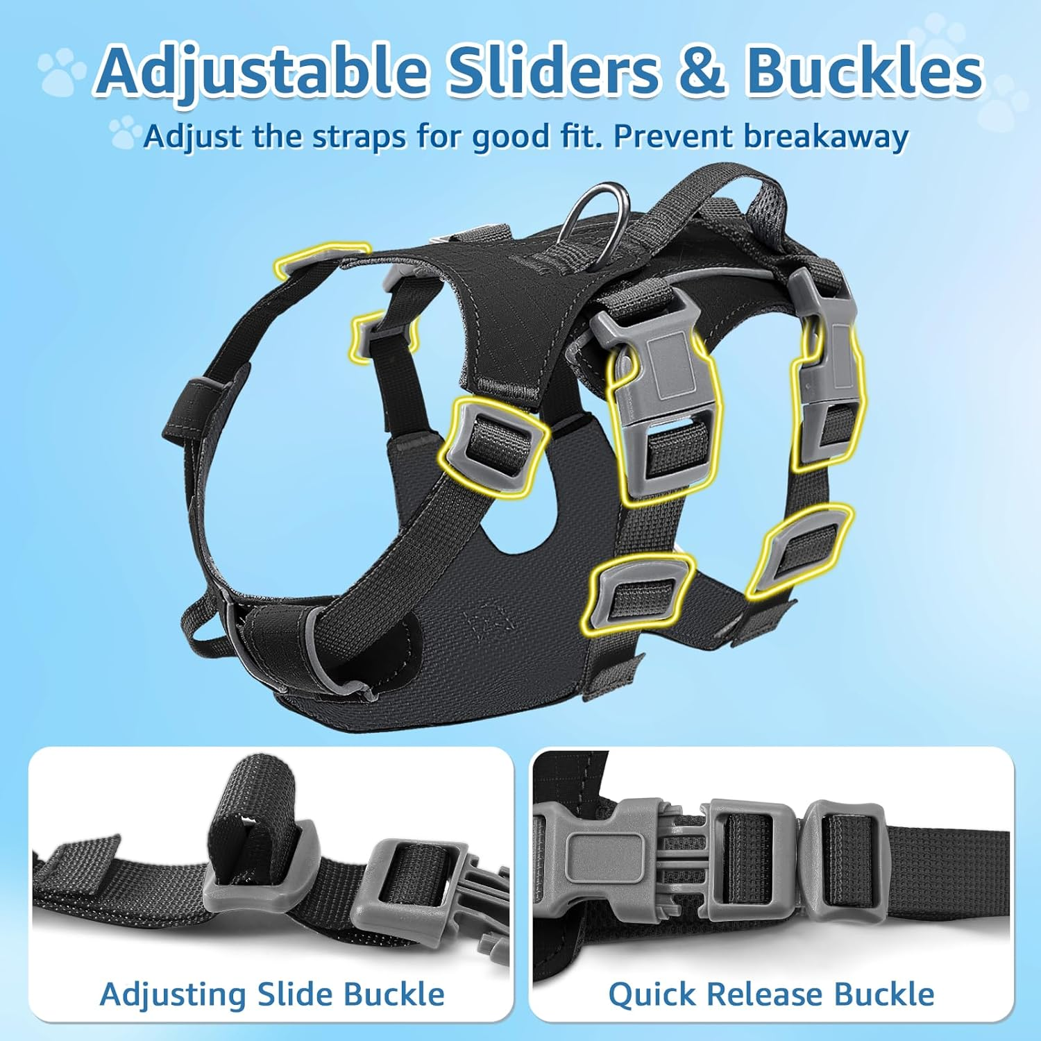 Slowton No Pull Dog Harness - Lightweight Escape Proof Dog Harness with Padded Lift Handle, Adjustable Full Body Reflective Dog Vest Harness for Small Medium Large Dogs Easy Walking, Training, Hiking image number 4