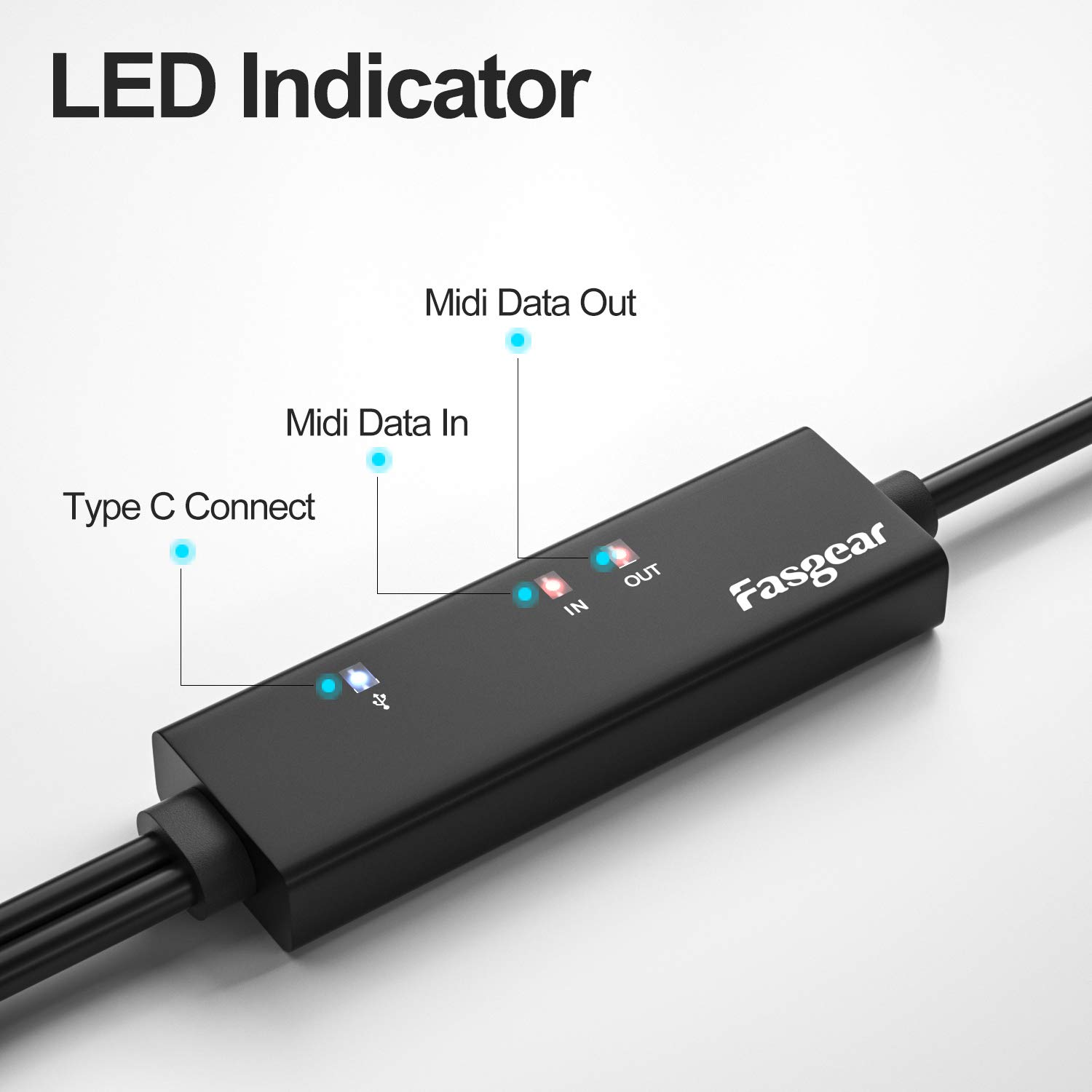 USB C MIDI Cable with Type C to USB Adapter, Fasgear 6Ft Type C to In-Out MIDI Cable for Music Keyboard Piano to PC Laptop, MIDI to USB C Interface Converter for Windows, Android, Mac OS image number 4