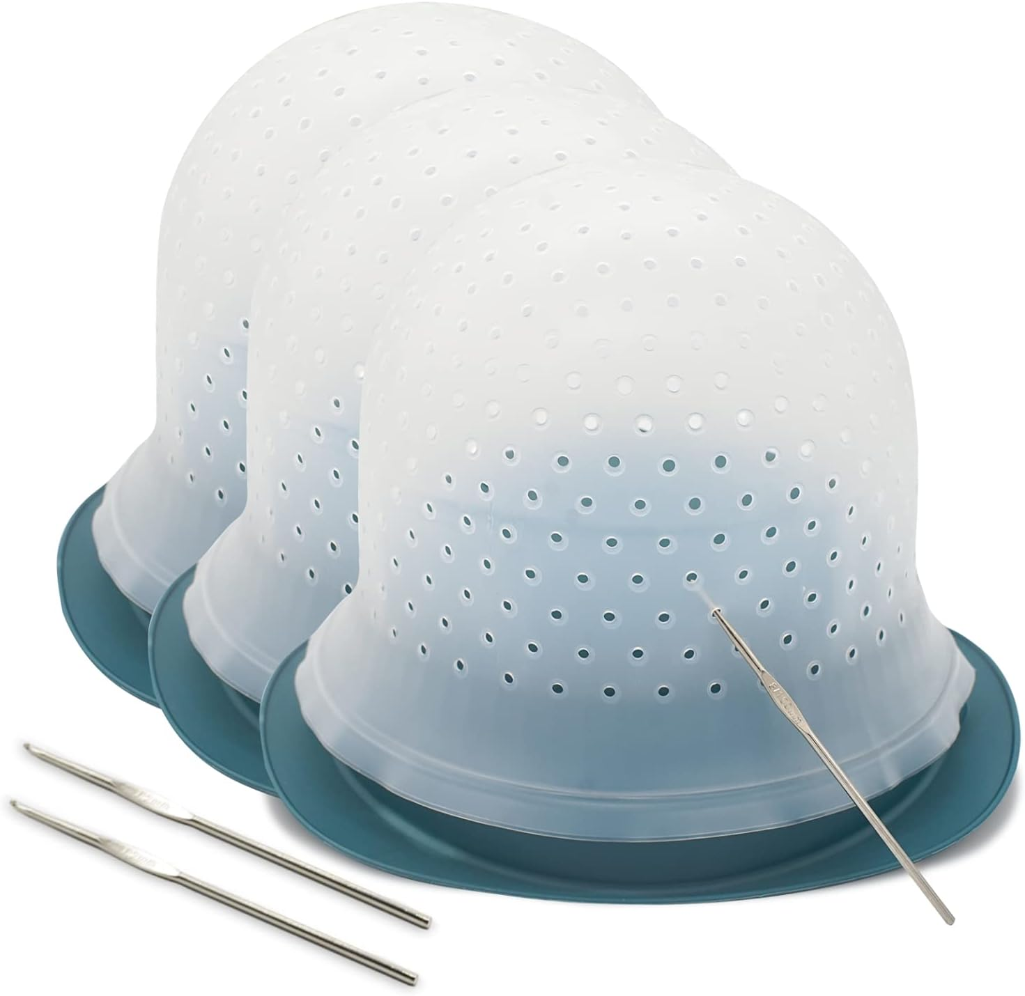 3 PCS Pre-Punched Hair Highlighting Cap with Hook Kit - Silicone Dyeing and Frosting Cap for DIY Highlights at Home Hair Salon - Reusable Barber Cap (White) image number 1
