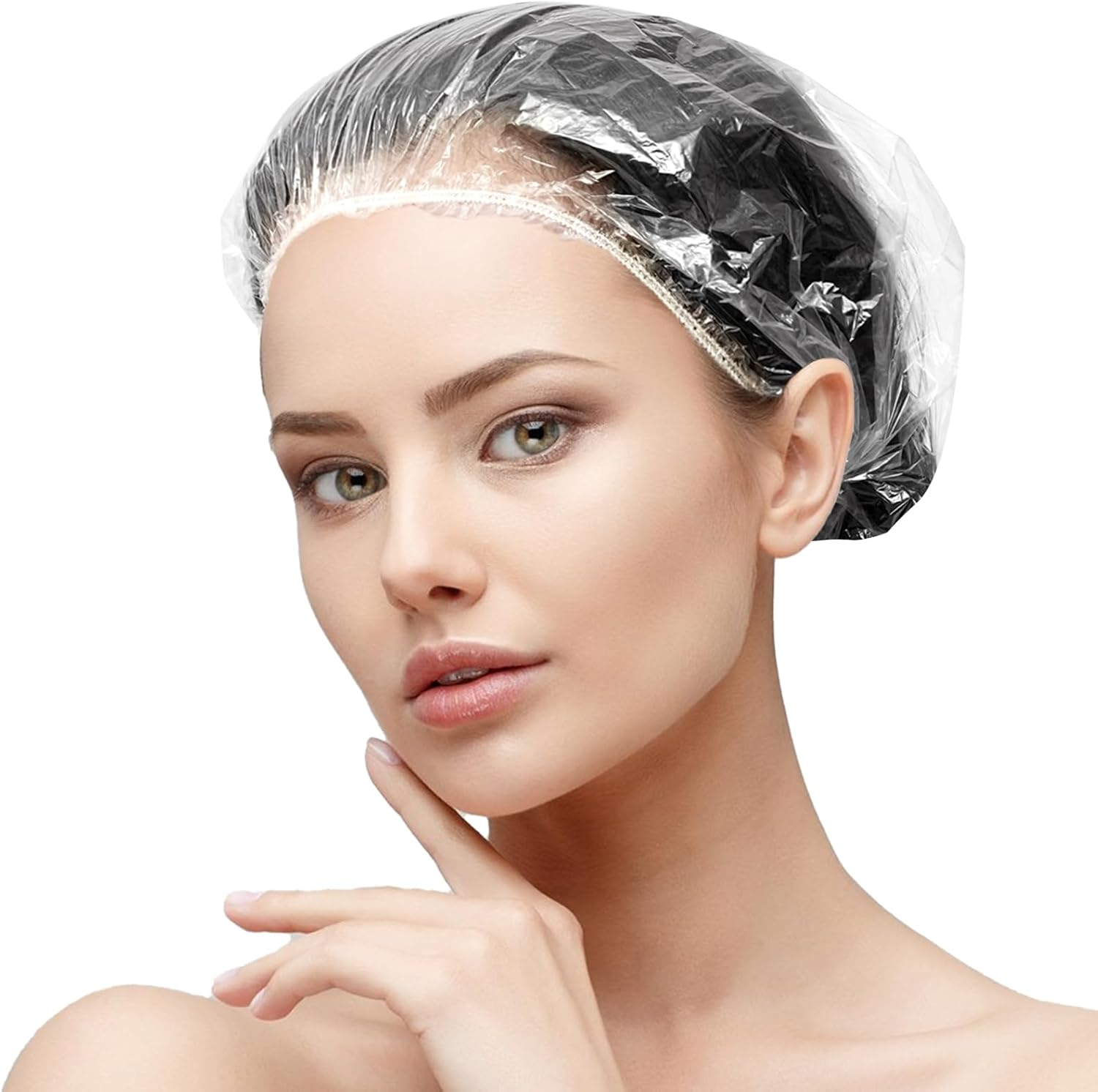 50PCS Disposable Larger Shower Caps, Plastic Clear Thickening Bath Hair Cap and Waterproof Hair Caps for Women Men Kids Hair Treatment, Spa, Hotel and Hair Solon, Home Use, Portable Travel. image number 6