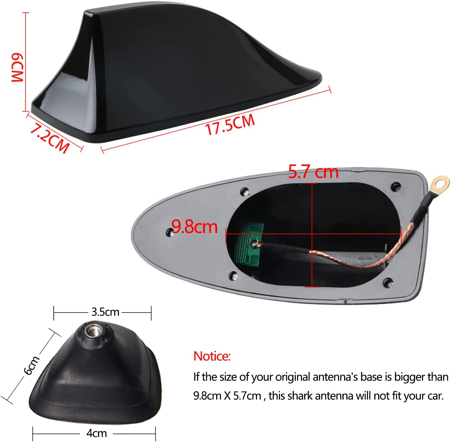 Universal Car Aerials Shark Fin Antenna Cover Car Trim AM/FM Signal Design Roof Antenna with Aerial Adhesive Base for Car SUV Truck Van (Black) image number 5
