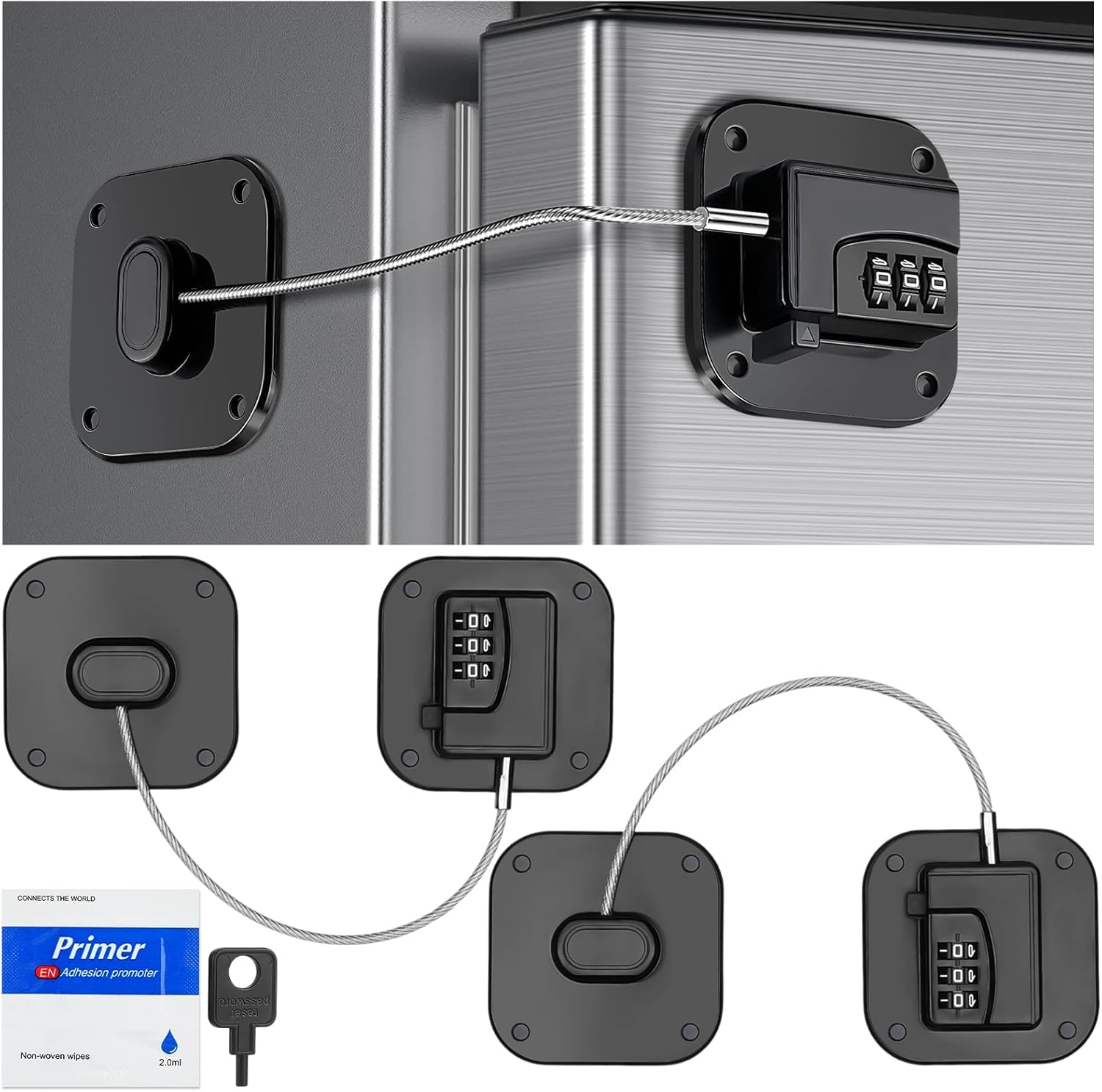 2 Pack Child Safety Cabinet Locks Plastic Fridge Lock for Kids Heavy Duty Refridge Lock Self Adhesive Combination Locks for Cabinets Window Drawers No Drilling No Keys Needed image number 3