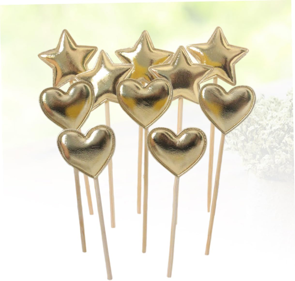 50Pcs Gold Heart and Five-Pointed Star Cake Picks for Party Dessert Toppers Wooden Cupcake Picks for Wedding Baby Shower Birthday Food Fruit Decoration image number 5