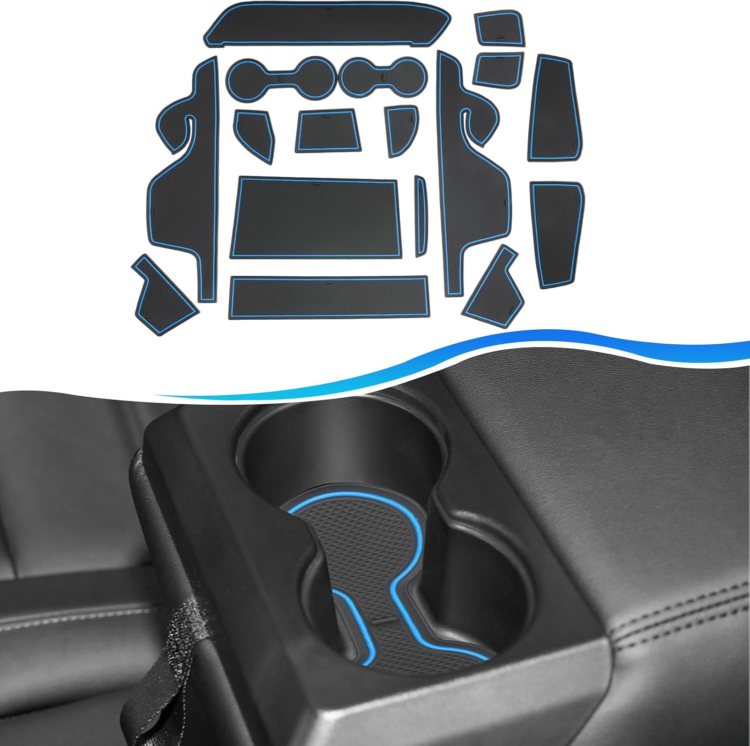 SXCY for 2024 Ford Ranger Accessories Cup Holder Inserts Liner 2024 Ranger Door Slot Mats Cupholder Coasters for 2024 Ford Ranger Lariat/Raptor/Xl/Xlt Accessories Inserts Liner Waterproof Mats(Blue) image number 3