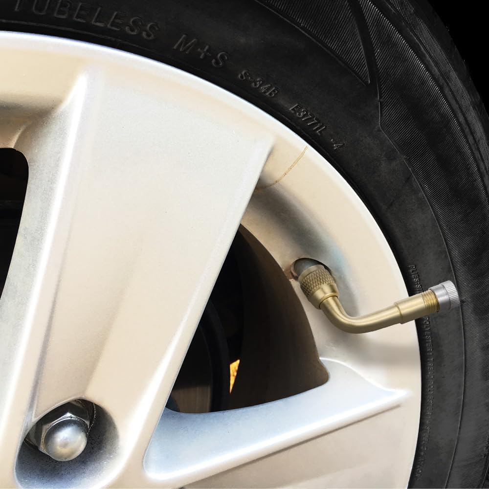 YUESUO 2 PCS Tire Valve Extension 90 Degree Brass Tire Valve Stem Extension Universal Valve Stem Extensions Suitable for Most Cars (Gold 2-Pack) image number 5