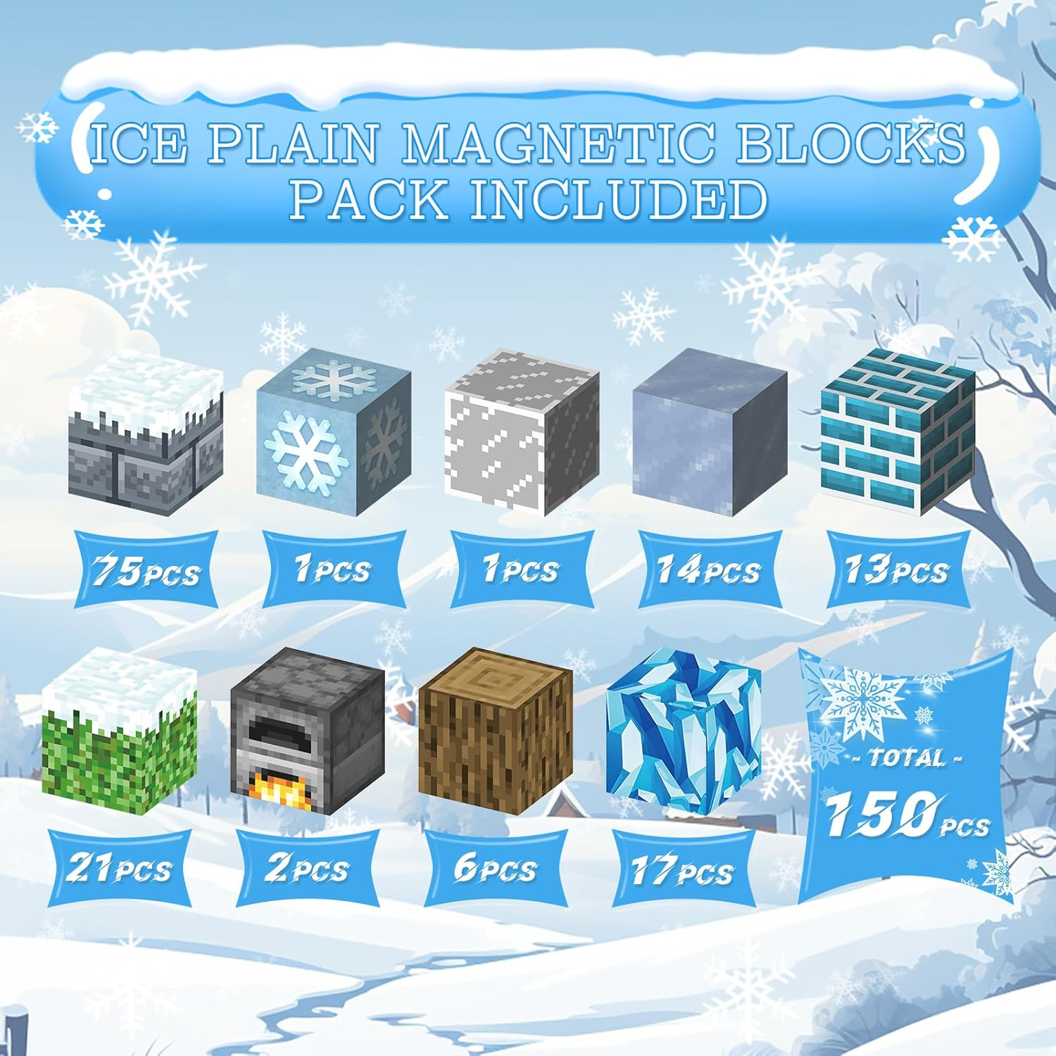 Sivomens 150PCS Magnetic Blocks, Magic Magnetic Building Blocks, Ice Themed Building Toy Set Toddler Magnet Blocks STEM Montessori Sensory Educational Toys for Boys Girls Aged 3+ Years Old Birthday image number 1