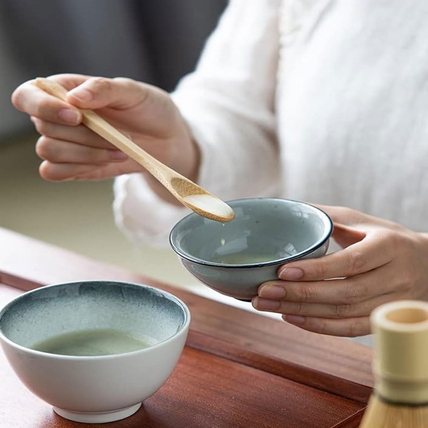 Matcha Tea Whisk Set, Traditional Handcrafted Bamboo Matcha Whisk Kit, Ceramic Whisk Holder, Scoop, Spoon, Natural Bamboo Tea Steeper Matcha Tools, Stirring Tea Drinking Experience Ceremony image number 5