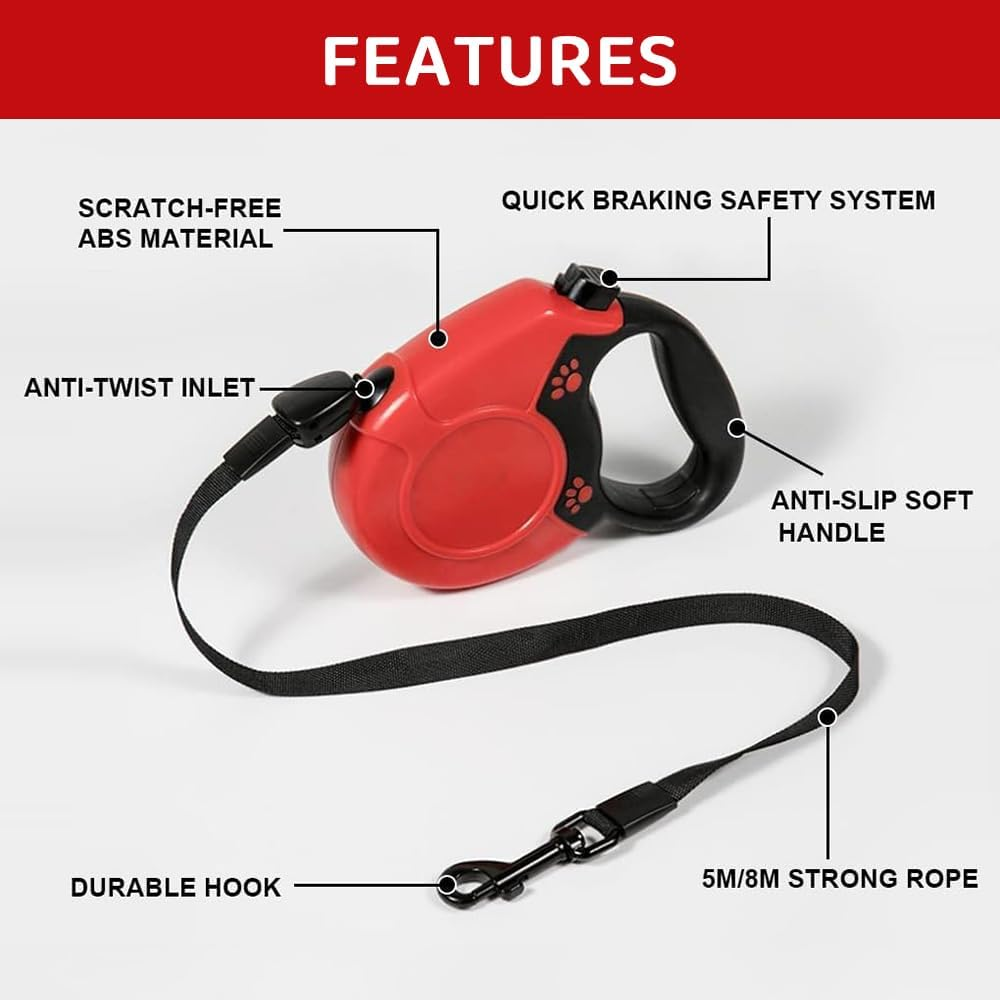 Retractable Dog Leash &ndash; 8M Heavy Duty Nylon Tape, Anti-Slip Handle, Tangle-Free, One-Handed Brake & Lock, for Dogs up to 40Kg image number 3