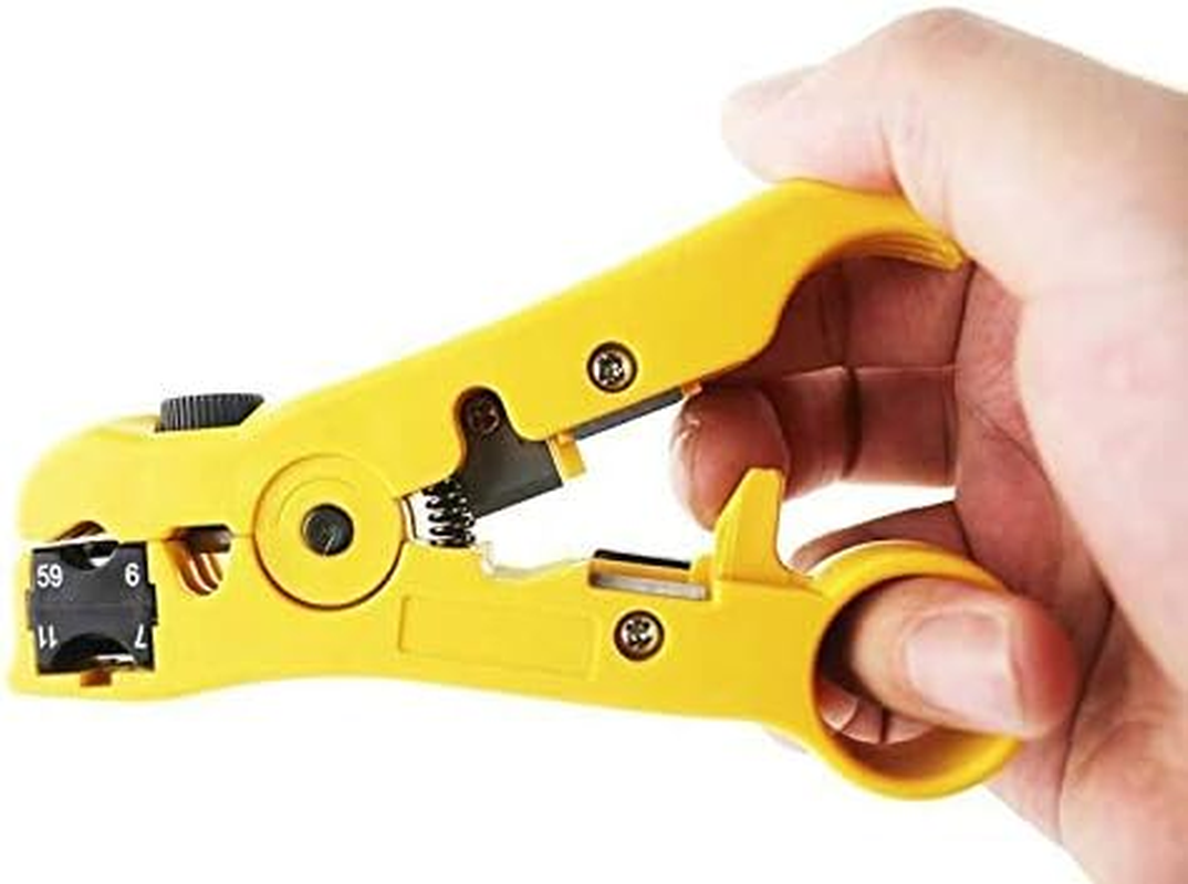 Wire Stripping Tool SENRISE Cable Stripper Cutter Universal Cable Stripper Cutter for Flat or round TV/UTP Cat5 Cat6 Wire Coax Coaxial Stripping Tool (Yellow) image number 4