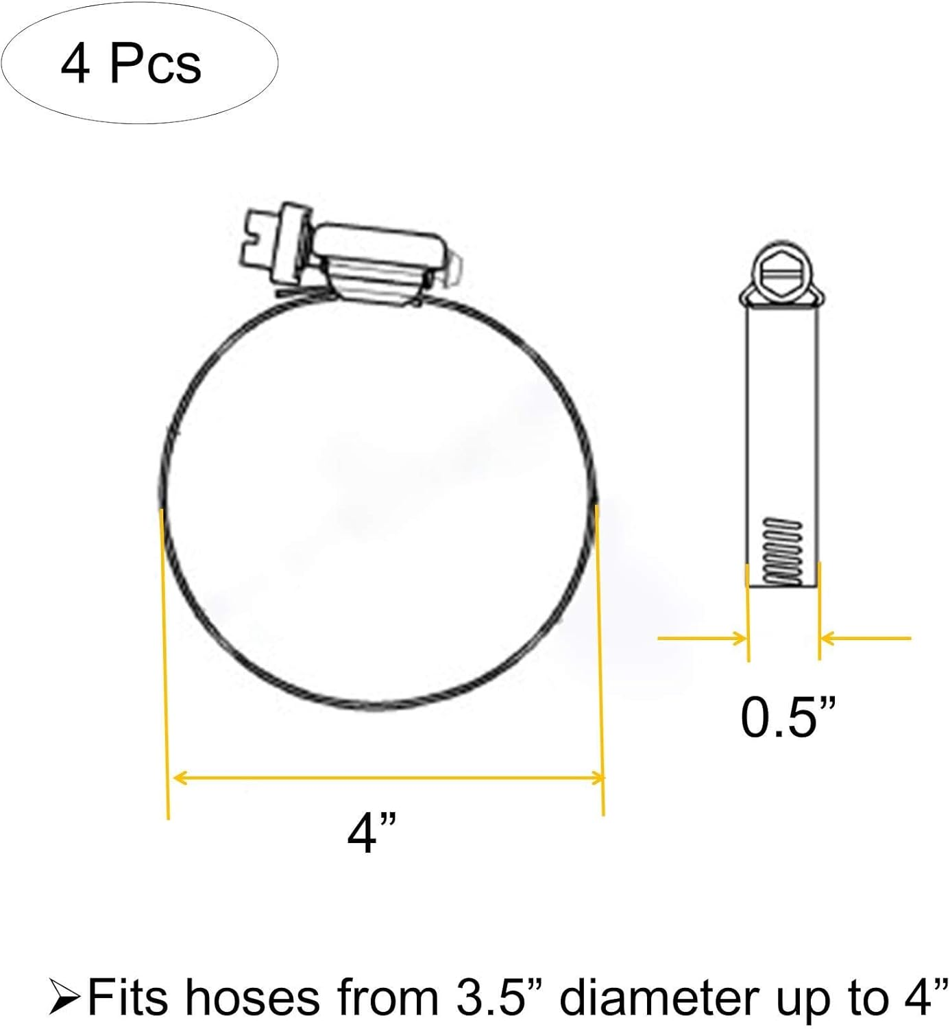 4" (Diameter) Adjustable 304 Stainless Steel Duct Clamps Hose Clamp Pipe Clamp Air Ducting Clamp Worm Drive Hose Clamps (4Pcs, 91Mm-114Mm) image number 3