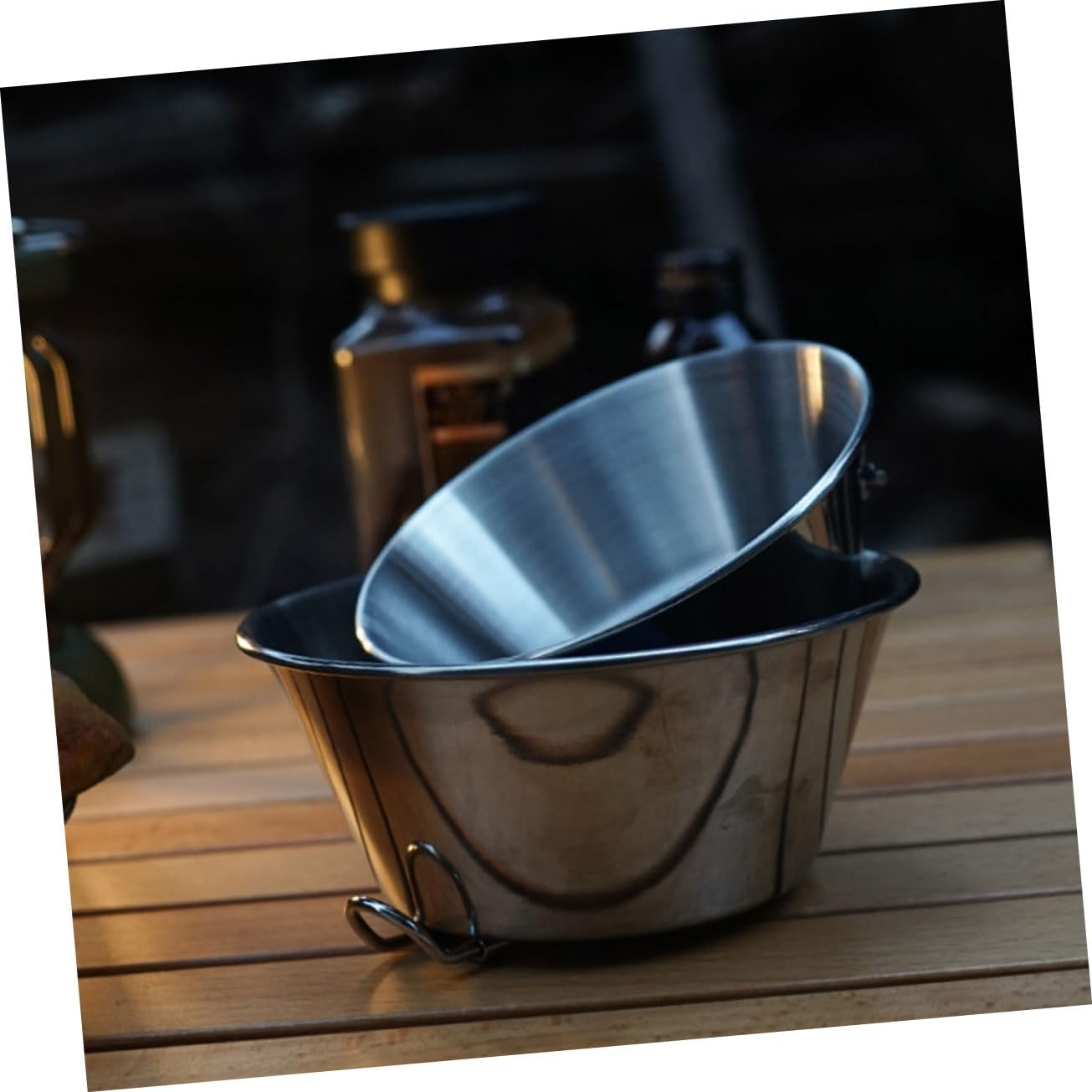 Outdoor Barbecue Bowl Stainless Steel Foldable Camping Bowl 550Ml Large Capacity with Handle Picnic Cookware for Outdoor Cooking and BBQ image number 1