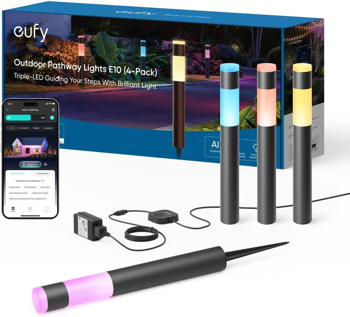 Eufy Outdoor Pathway Lights E10, 4-Pack, Smart Wired RGBWW LED Landscape Lights, 350Lm, IP65 Waterproof for Yard, Work with Alexa, App Control, Endless AI Light Themes for Festivals, Link with Cameras image number 6